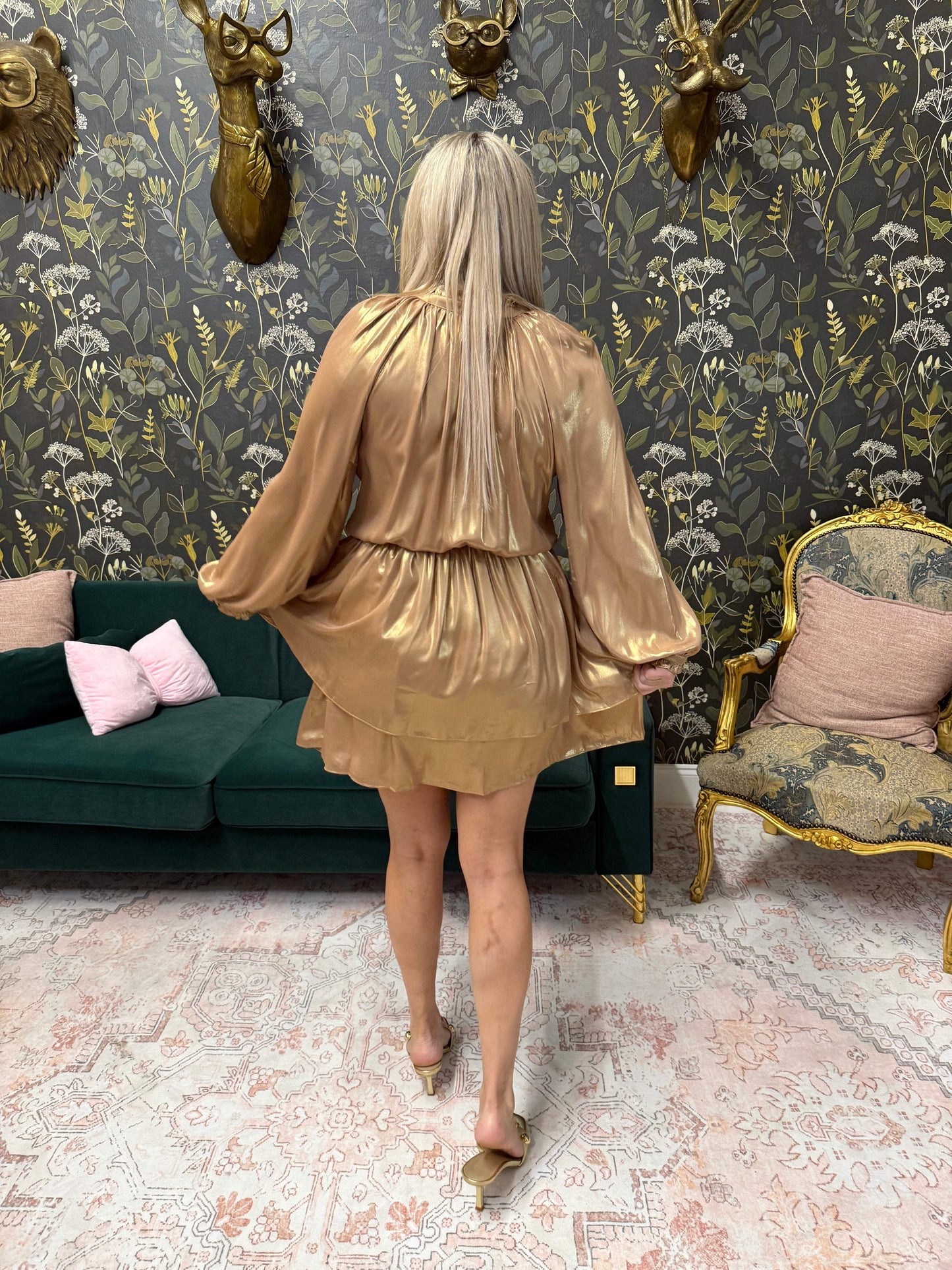 Luna Gold Mini Ruffle Dress