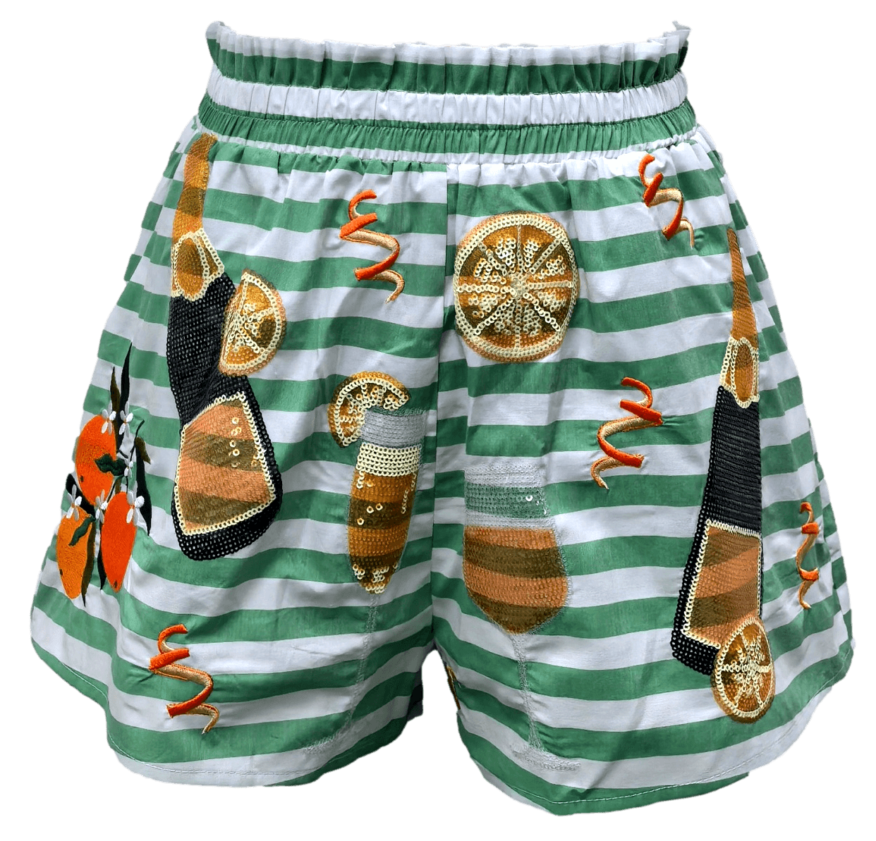 Green & White Stripe Cotton Mimosa Icon Short | Queen of Sparkles