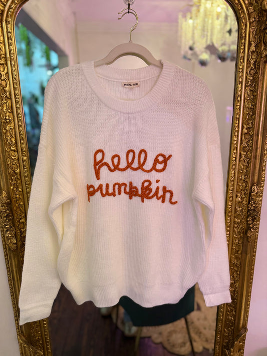 Hello Pumpkin Embroidered Knit Sweater