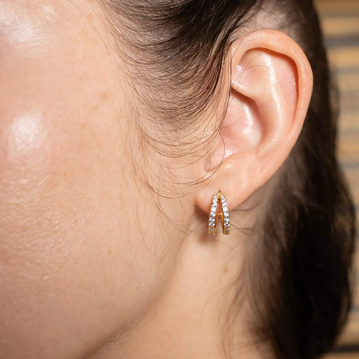 Gold Pavé Shine Double Hoop Earrings