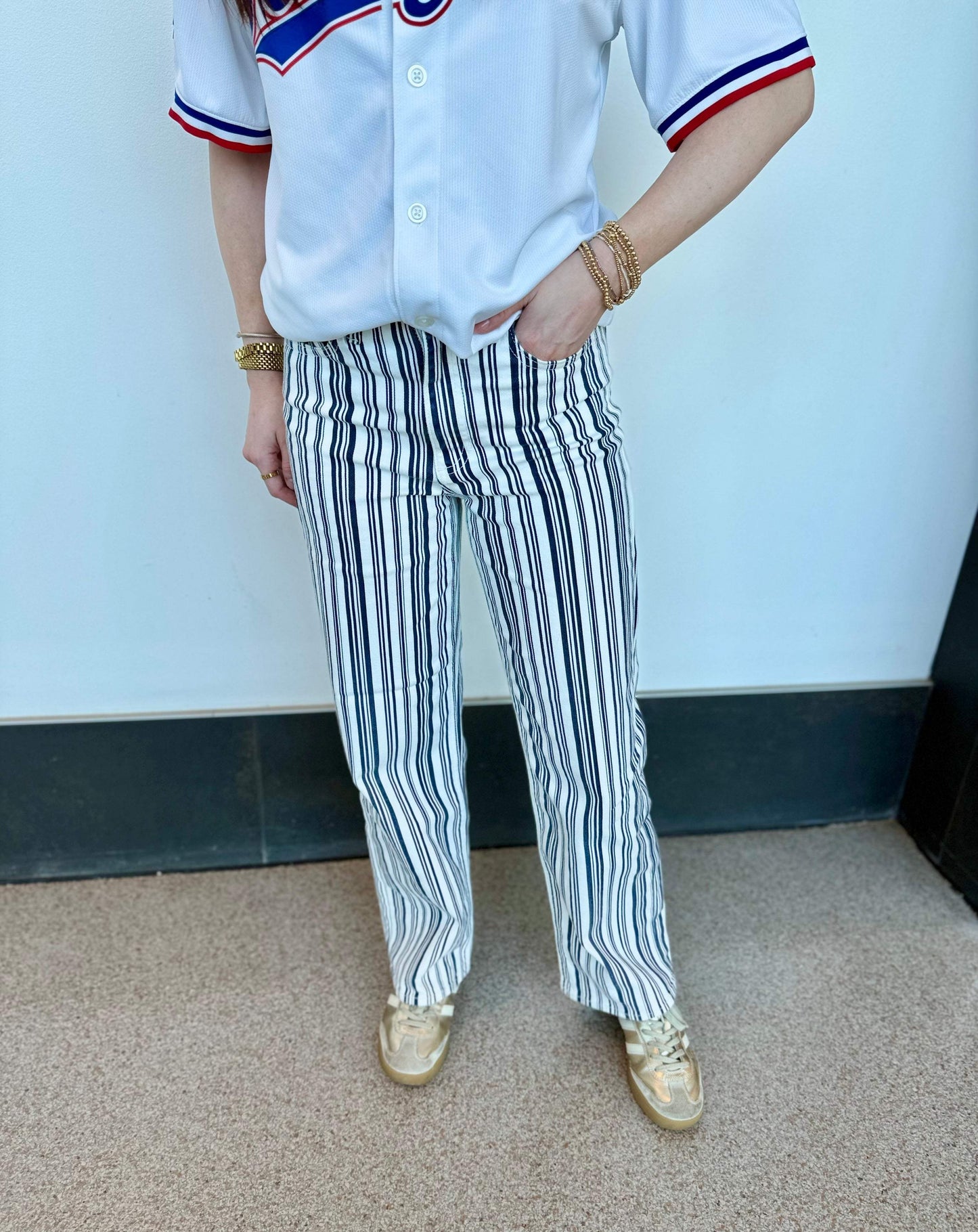 Blue Stripe Vintage Straight Leg Jeans | JBD