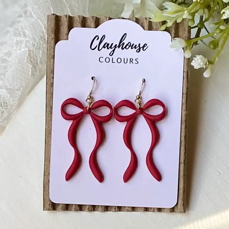 Valentine's Day Clay Bow Earrings
