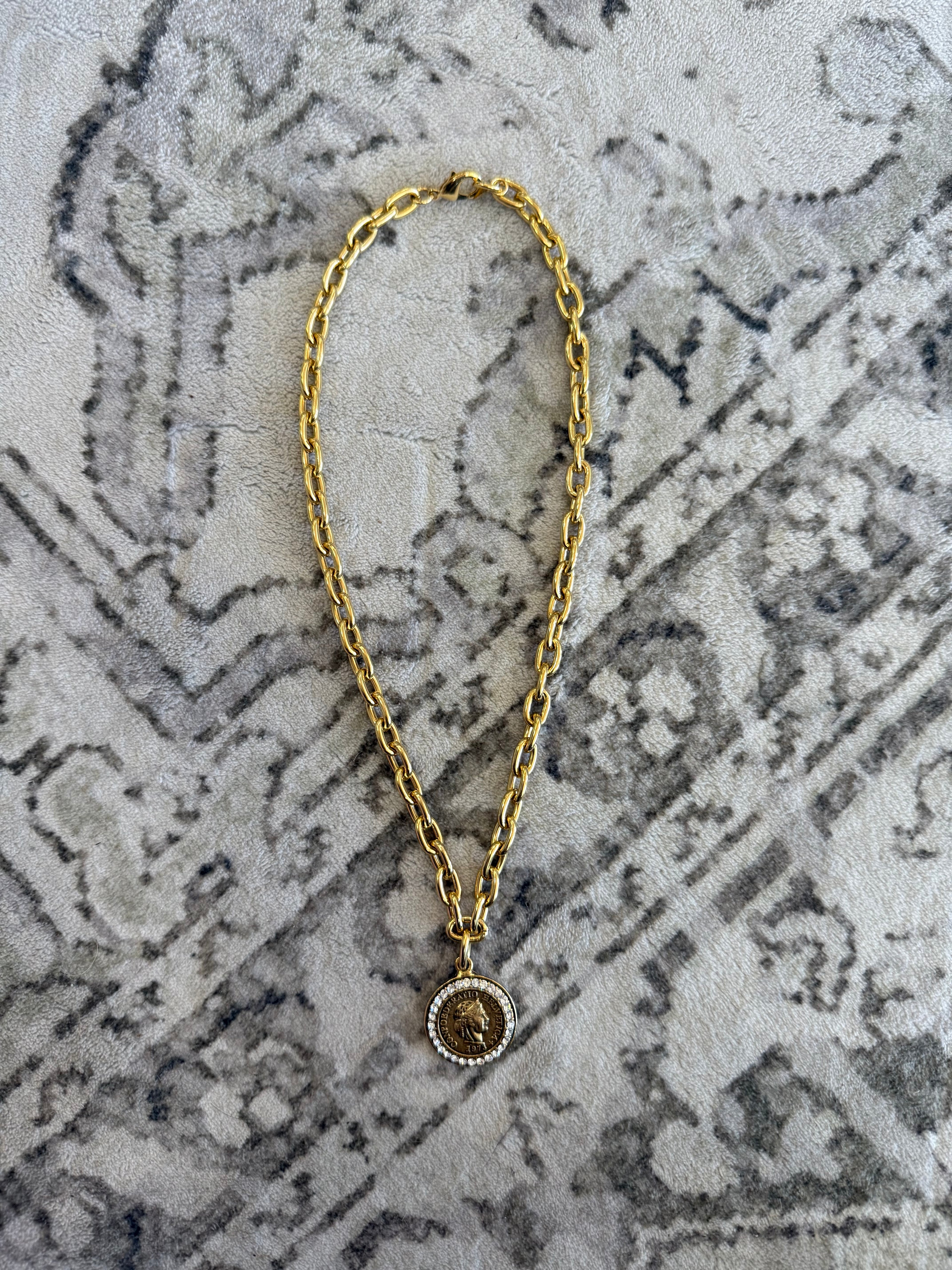 1973 Heirloom Rhinestone Medallion Coin Necklace
