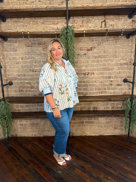 PLUS SIZE | Taylor Rae Floral Stripe Blouse