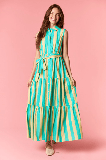 Sunshine Stripe Belted Maxi Dress