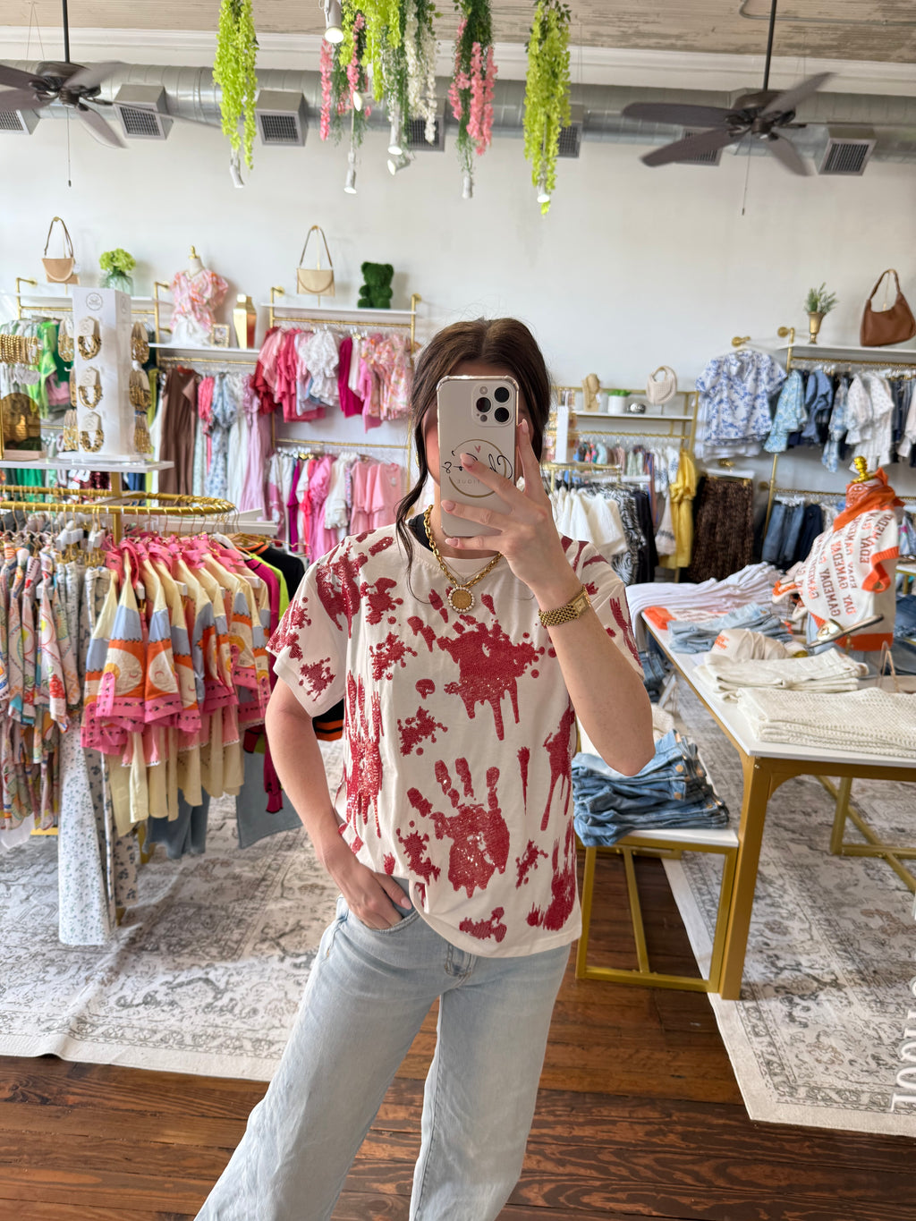 White Sequin Bloody Hands Tee | Queen of Sparkles