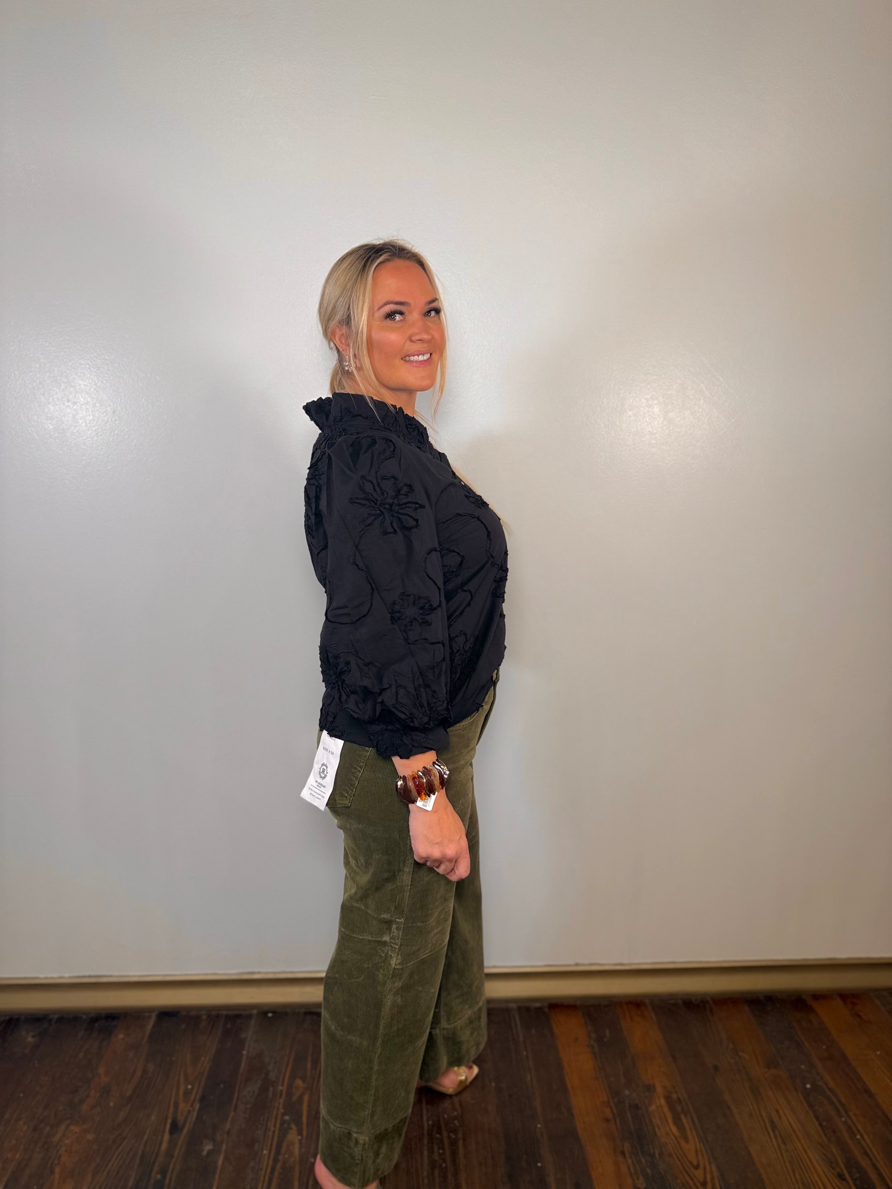 Never Better 3D Floral Button Down Top