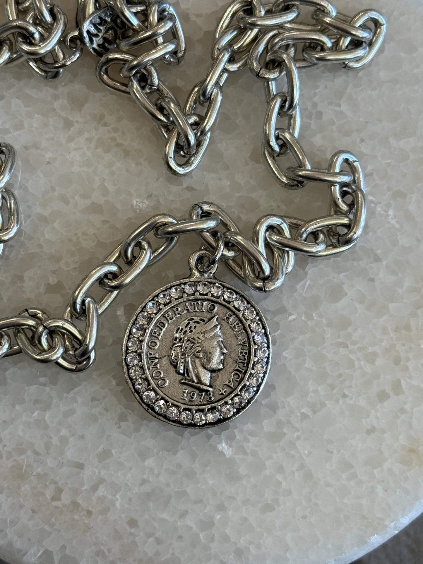 1973 Heirloom Rhinestone Medallion Coin Necklace