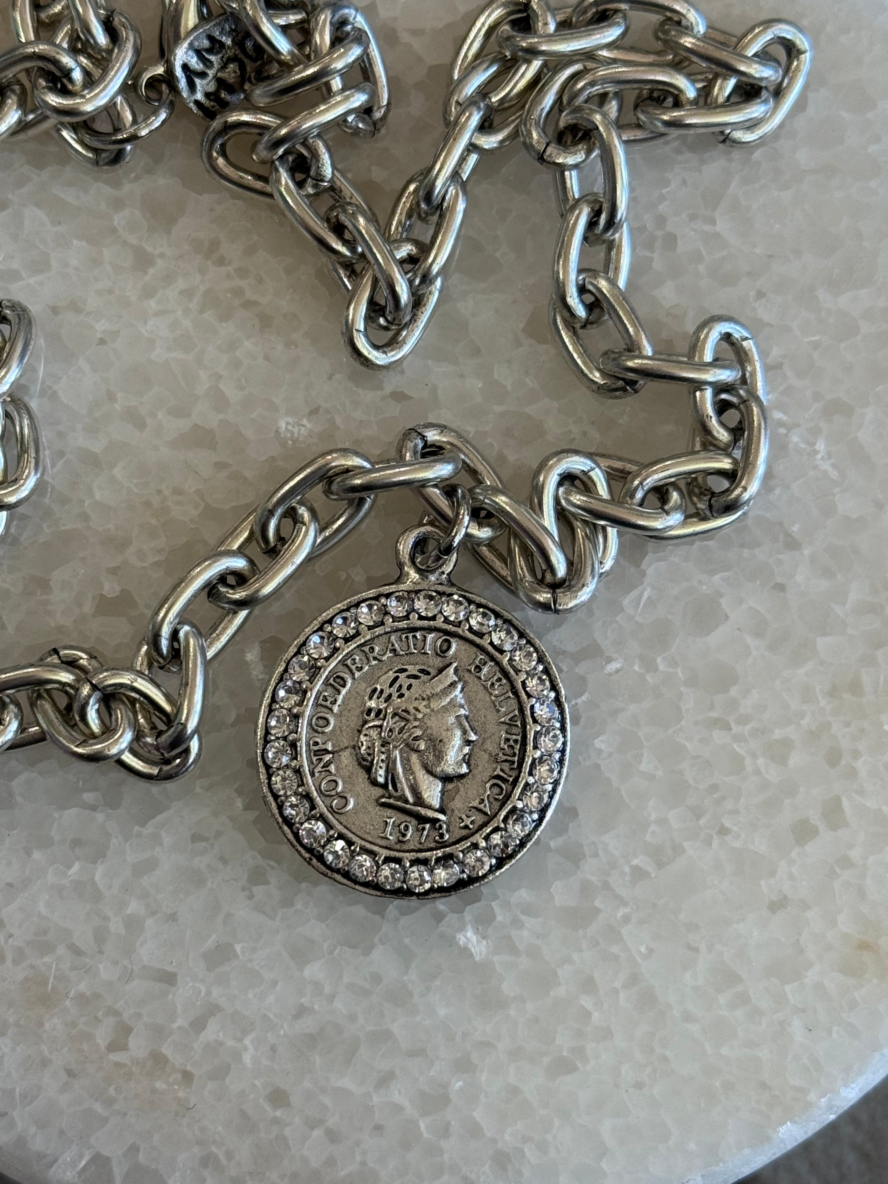 1973 Heirloom Rhinestone Medallion Coin Necklace