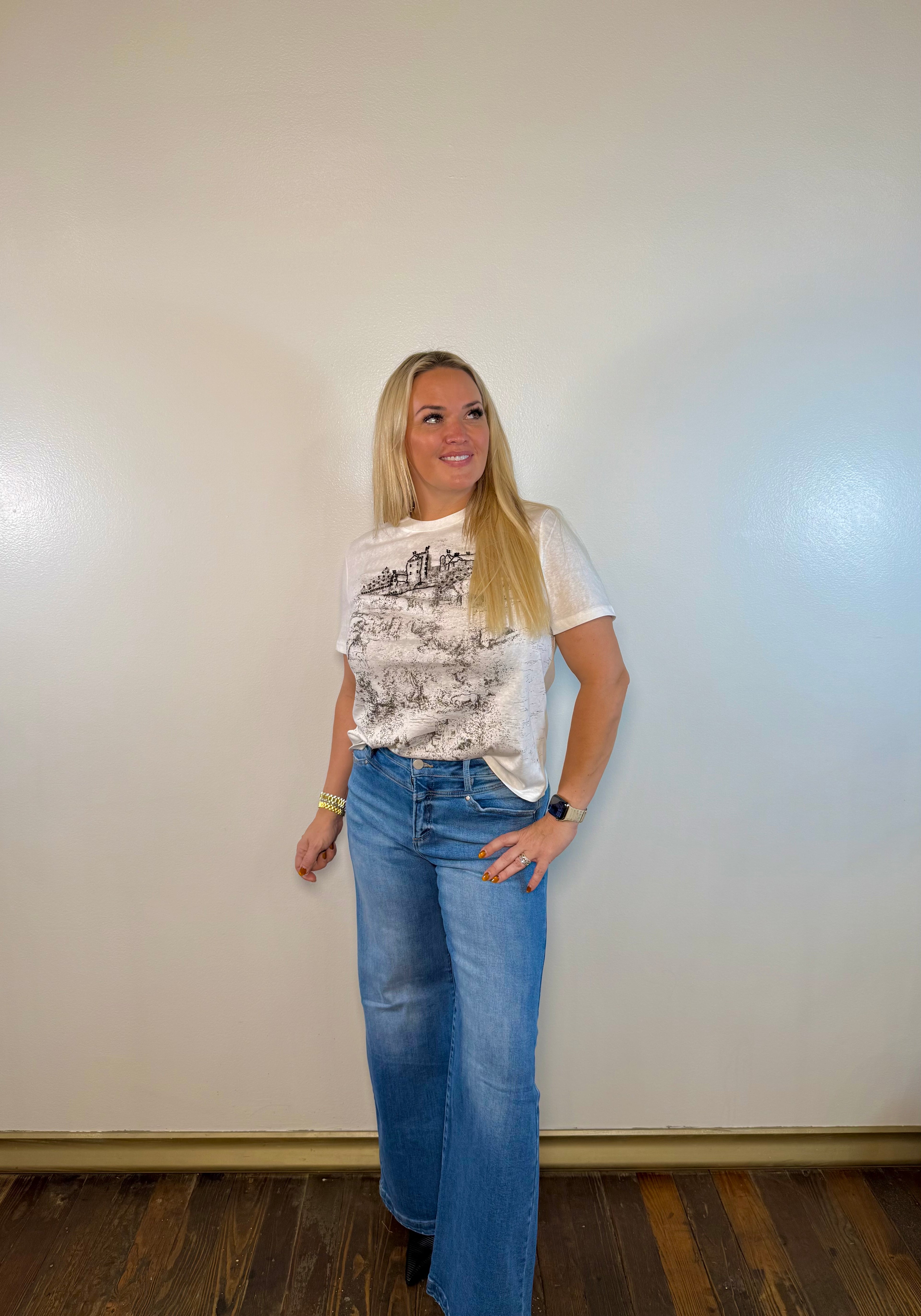 High Rise Wide Leg Heart Back Pocket Jeans | Risen Jeans | PLUS SIZE AVAILABLE