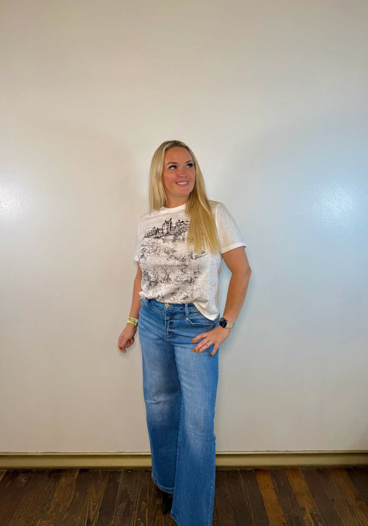 High Rise Wide Leg Heart Back Pocket Jeans | Risen Jeans | PLUS SIZE AVAILABLE