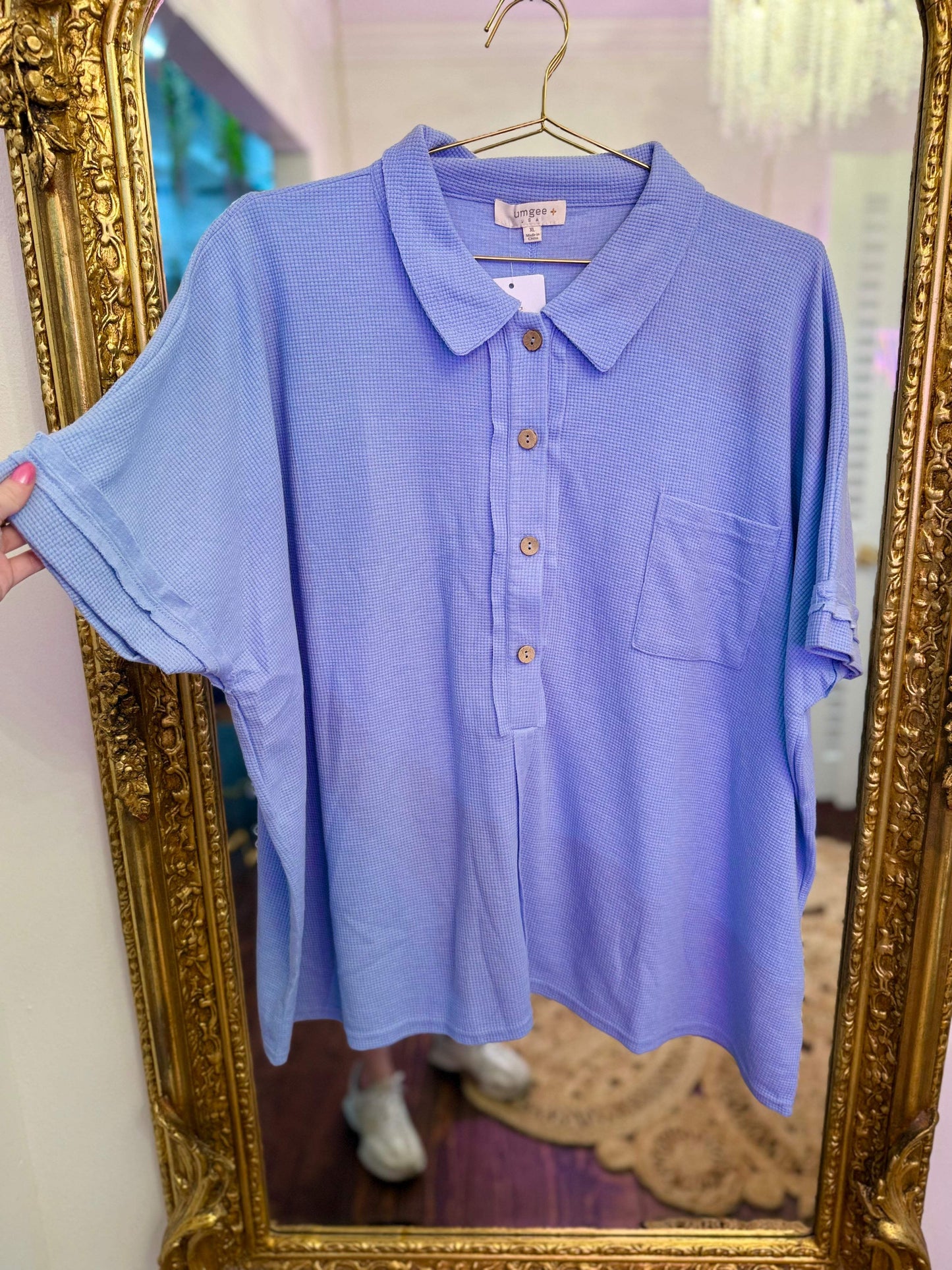 PLUS SIZE | Waffle Knit Button Down Top