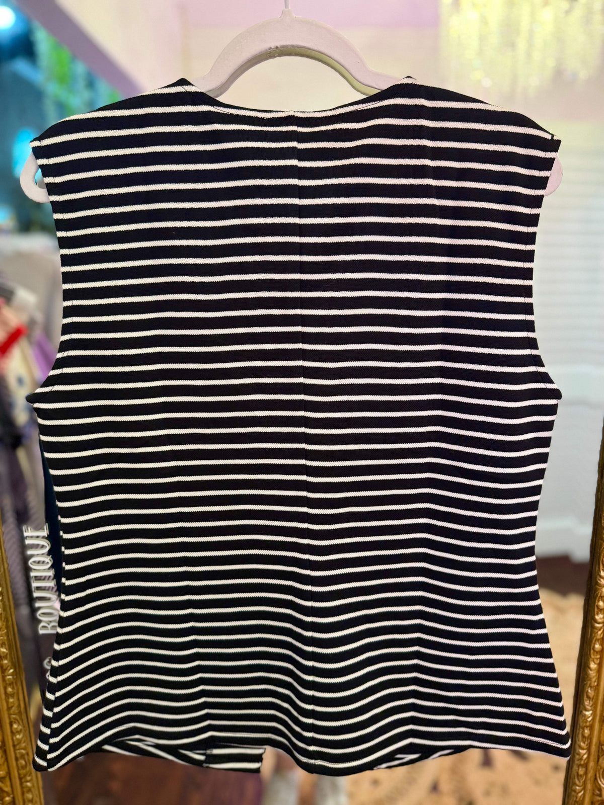 PLUS SIZE | Billie Sleeveless Gold Button Striped Vest
