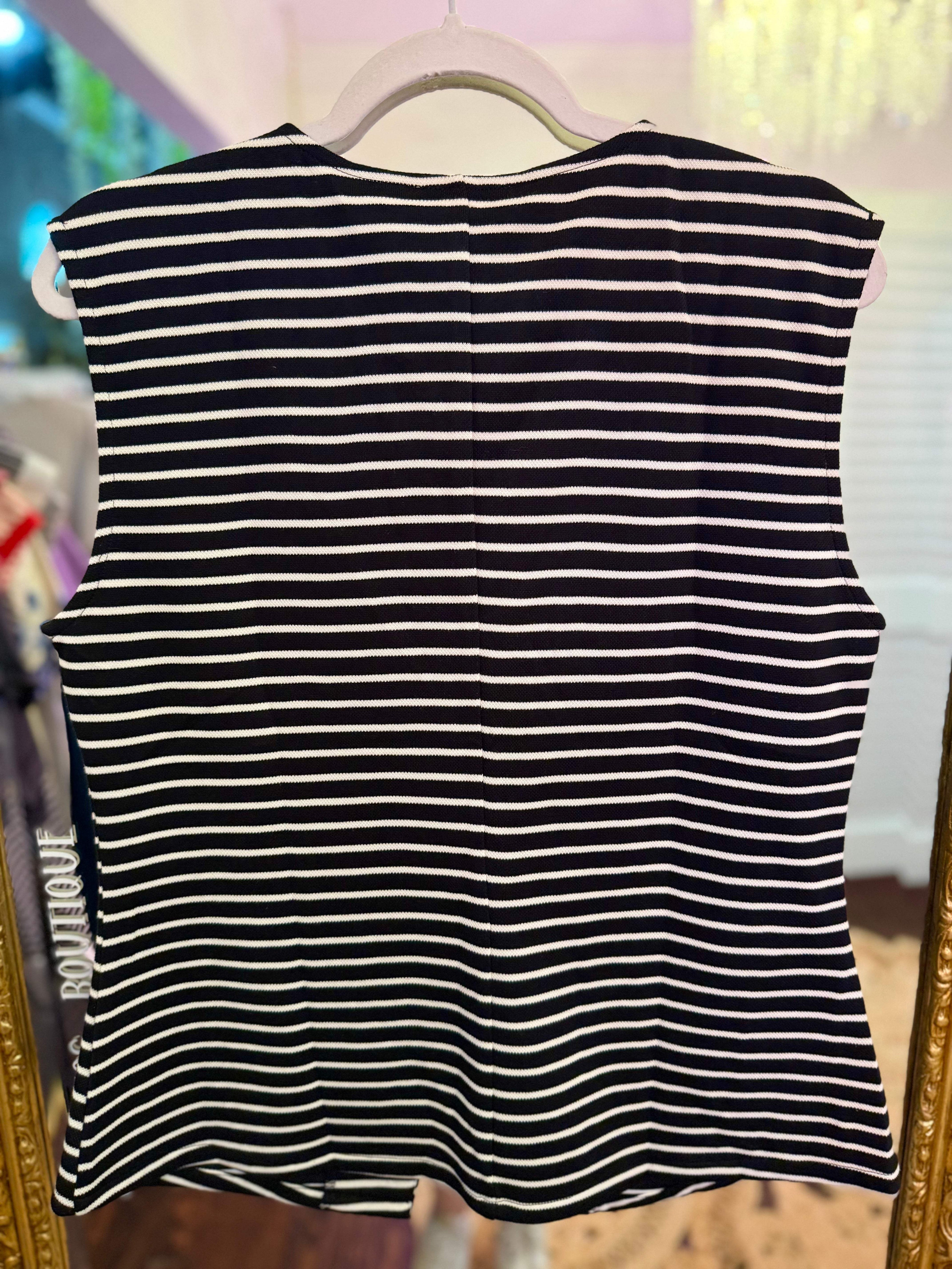 PLUS SIZE | Billie Sleeveless Gold Button Striped Vest