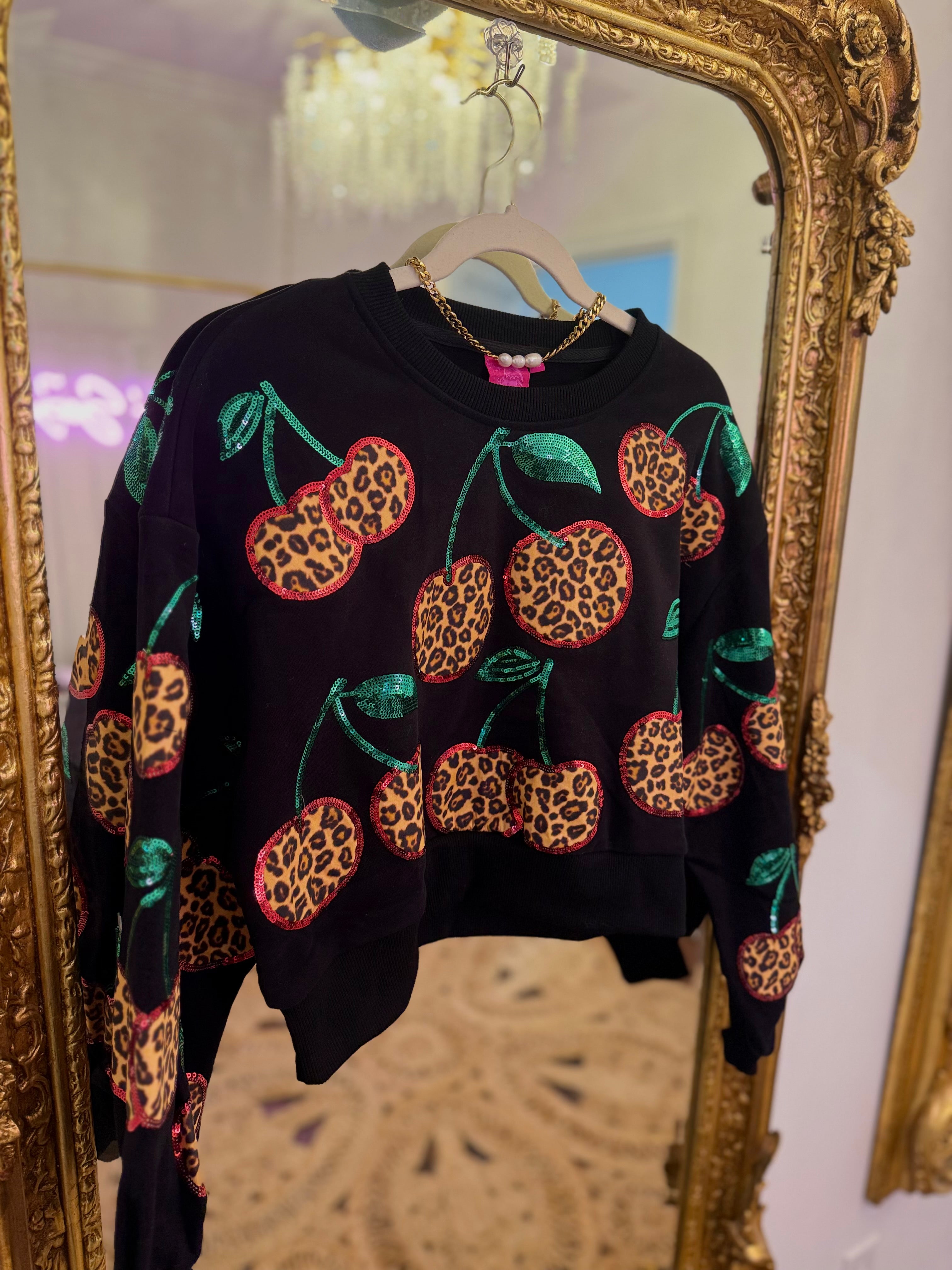 Black Leopard Cherry Sweatshirt | Queen of Sparkles