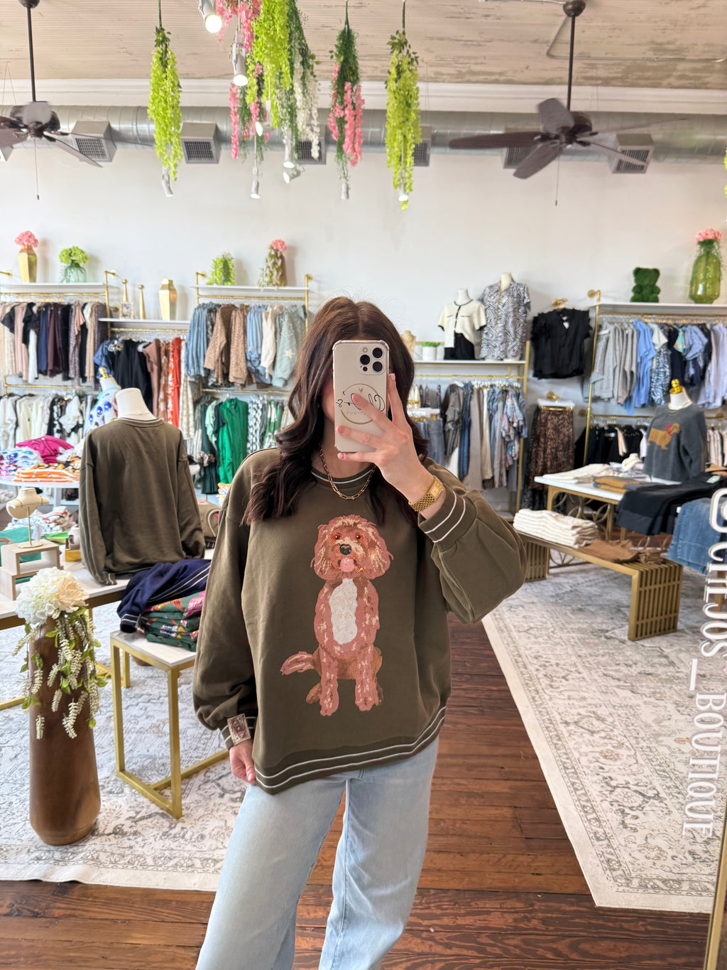 Olive Golden Doodle Sweatshirt | Queen of Sparkles
