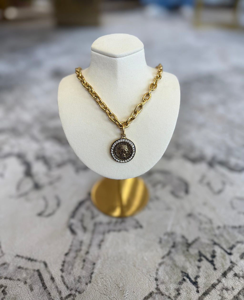 1973 Heirloom Rhinestone Medallion Coin Necklace