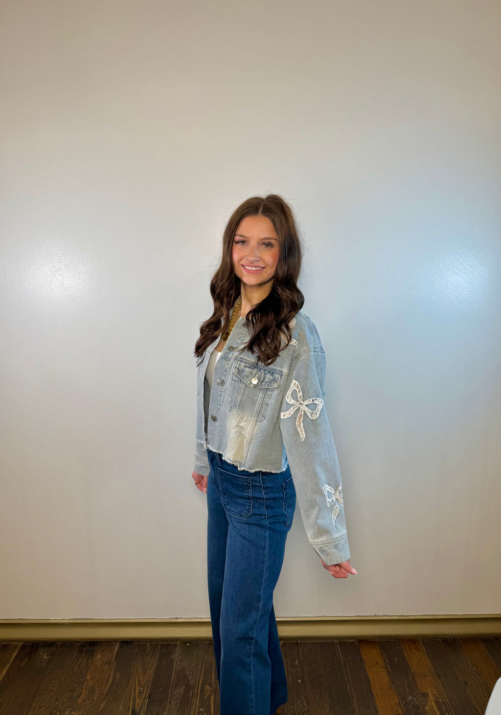 Embroidered Lace Bow Denim Jacket