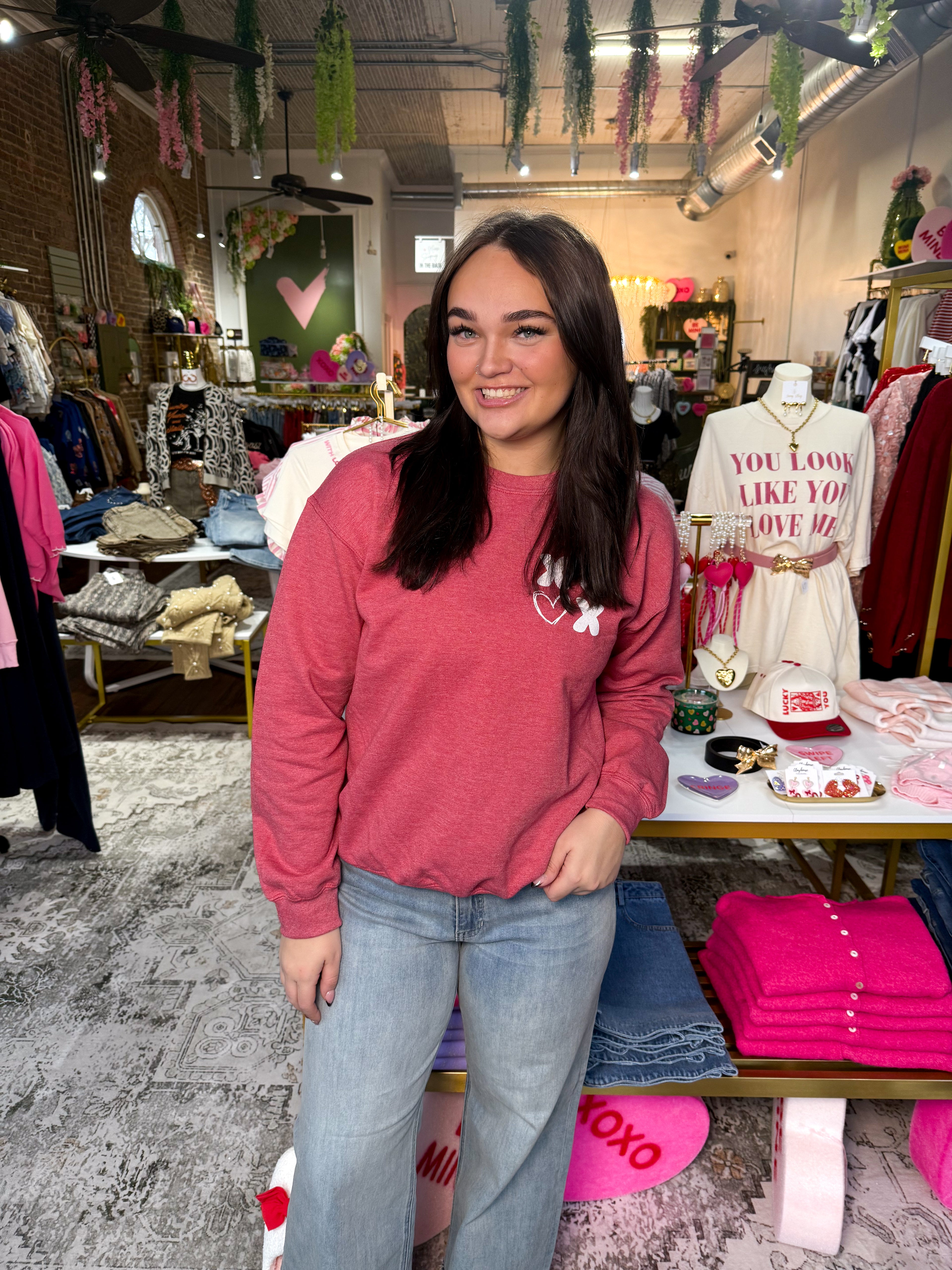 Heather Red XOXO Sweatshirt | PLUS SIZE AVAILABLE