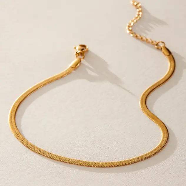 Dainty Gold Herringbone Chain Anklet