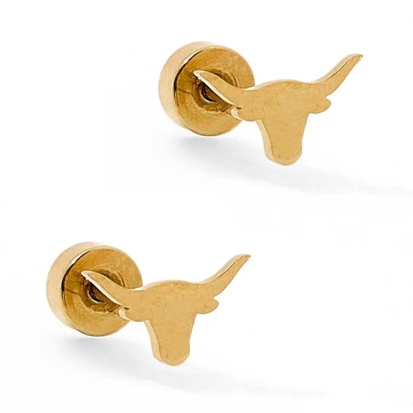 Texas Steer Gold Screwback Stud Earrings