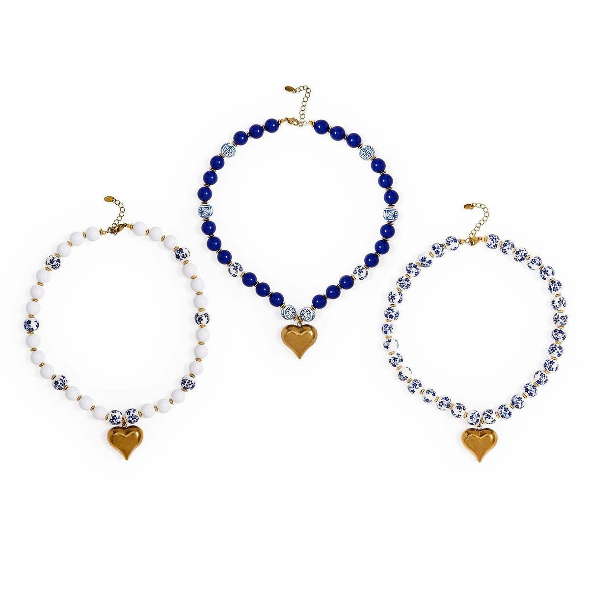 Something Blue Bead Heart Charm Necklace