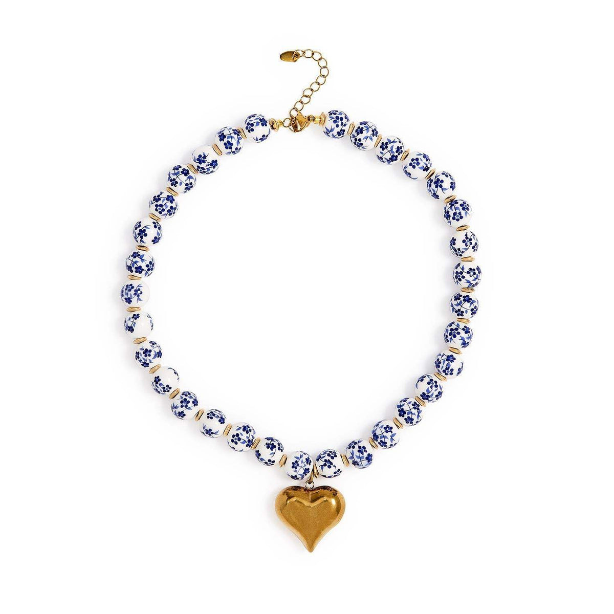 Something Blue Bead Heart Charm Necklace