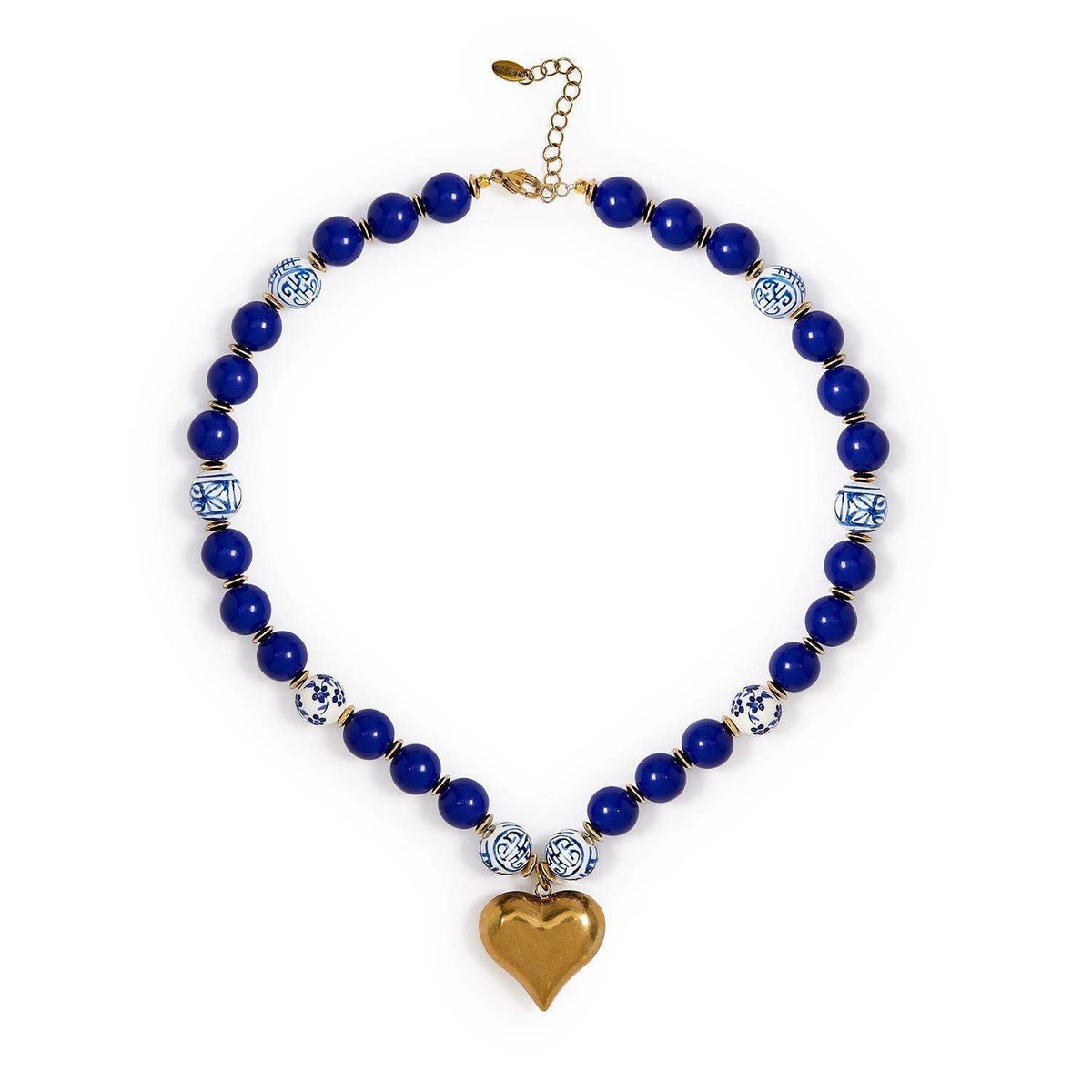 Something Blue Bead Heart Charm Necklace