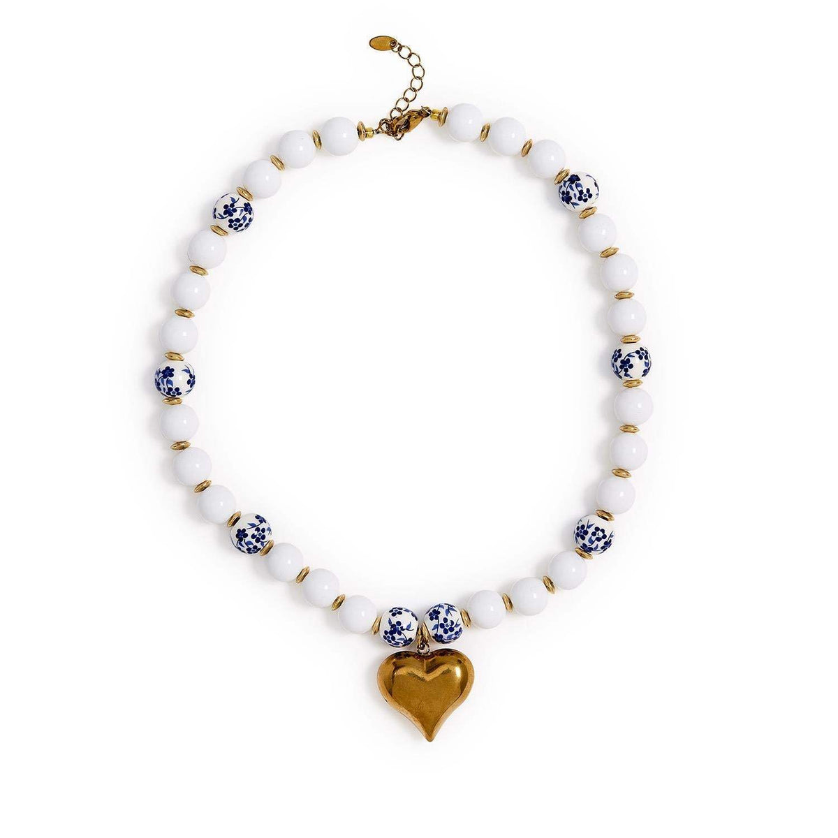 Something Blue Bead Heart Charm Necklace