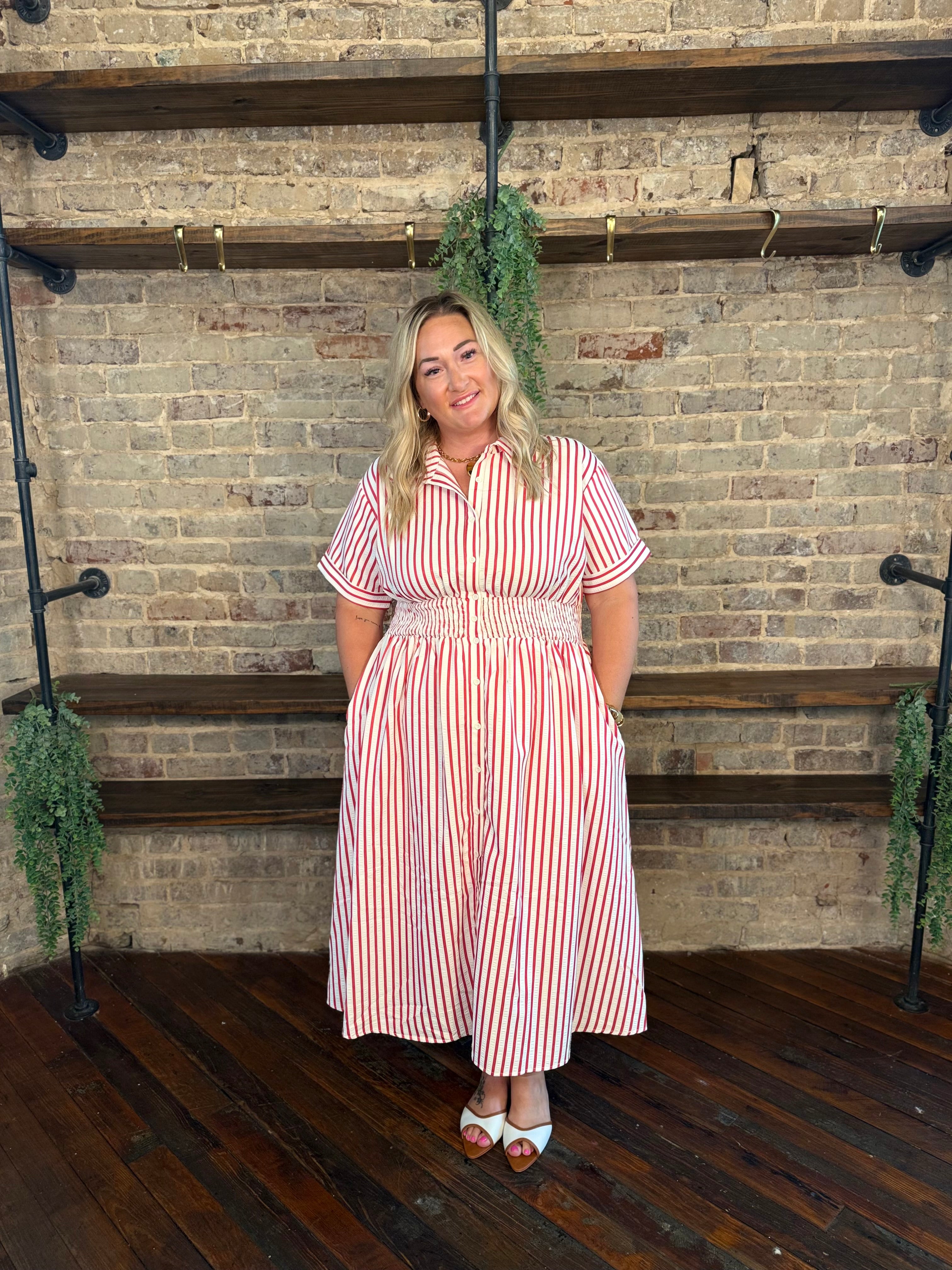PLUS SIZE | Aniya Striped Brunch Dress