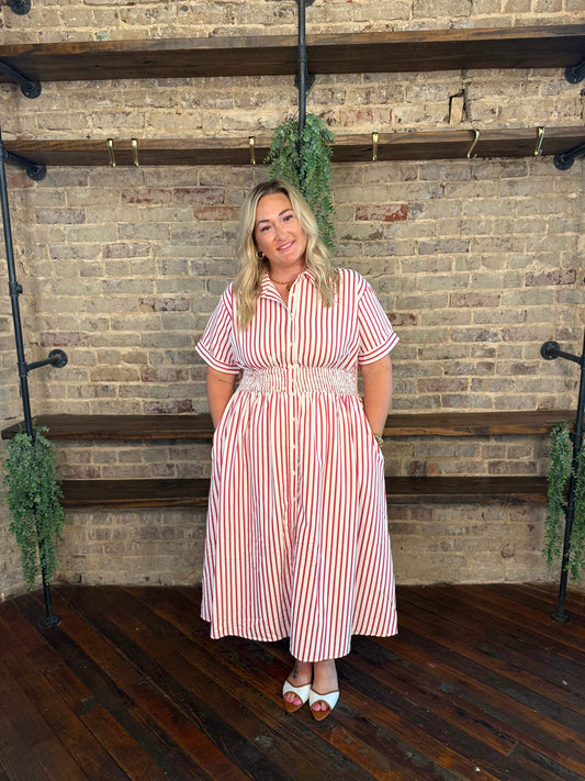PLUS SIZE | Aniya Striped Brunch Dress