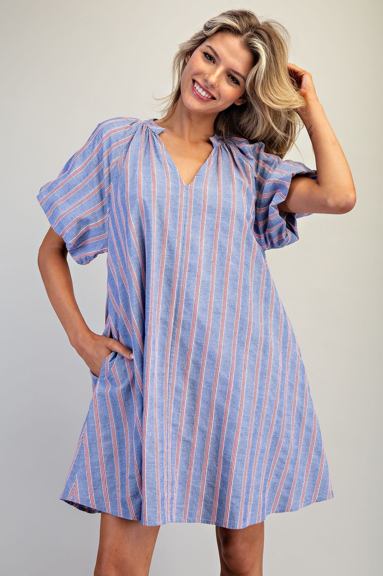 Striped Puff Sleeve Mini Dress