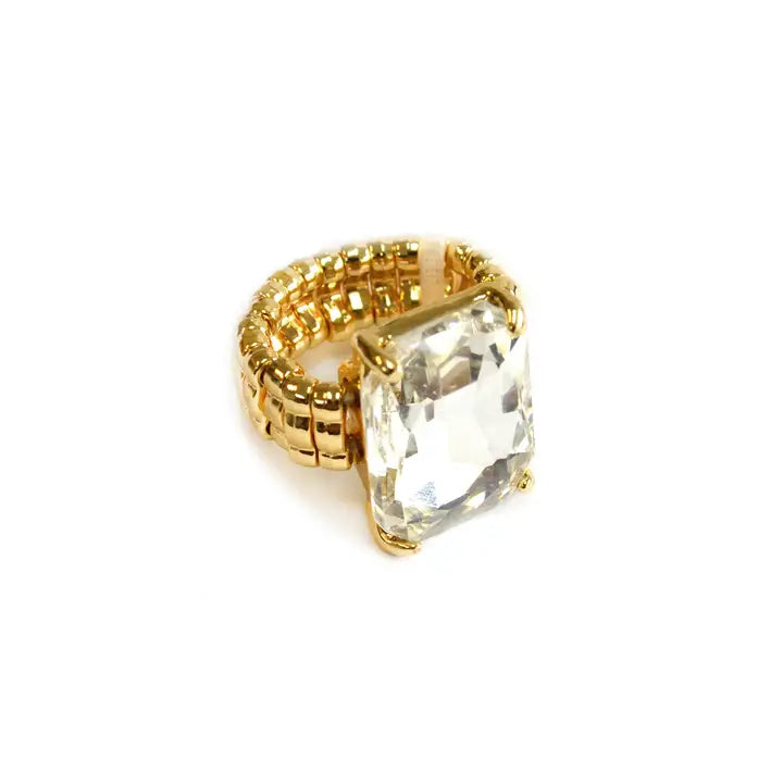 Rectangular Crystal Cocktail Ring