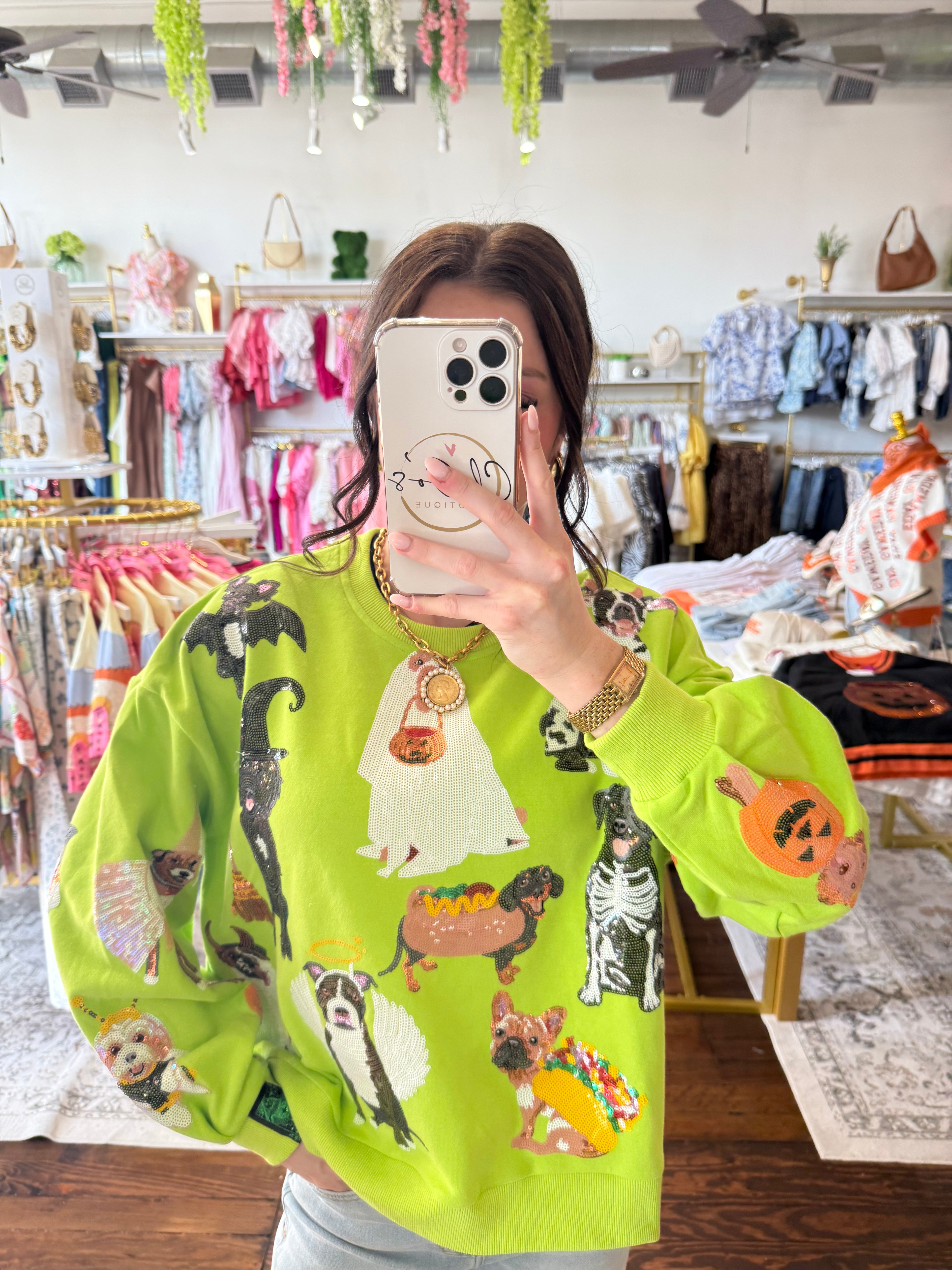 Lime Green Halloween Dogs Sweatshirt | Queen of Sparkles
