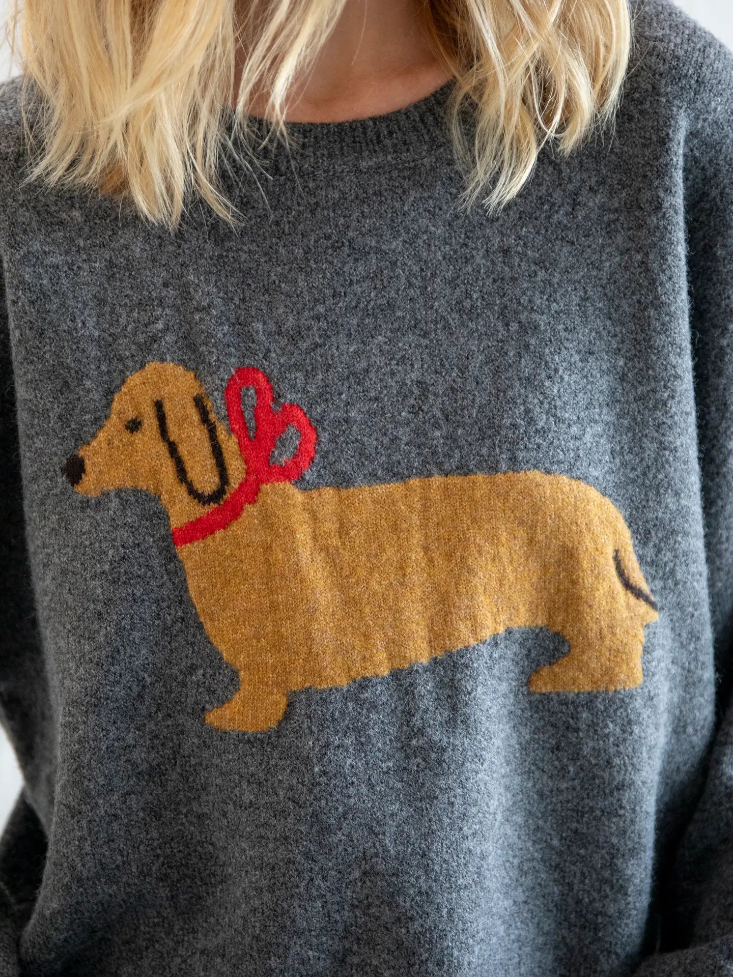 Red Bow Dachshund Knit Sweater
