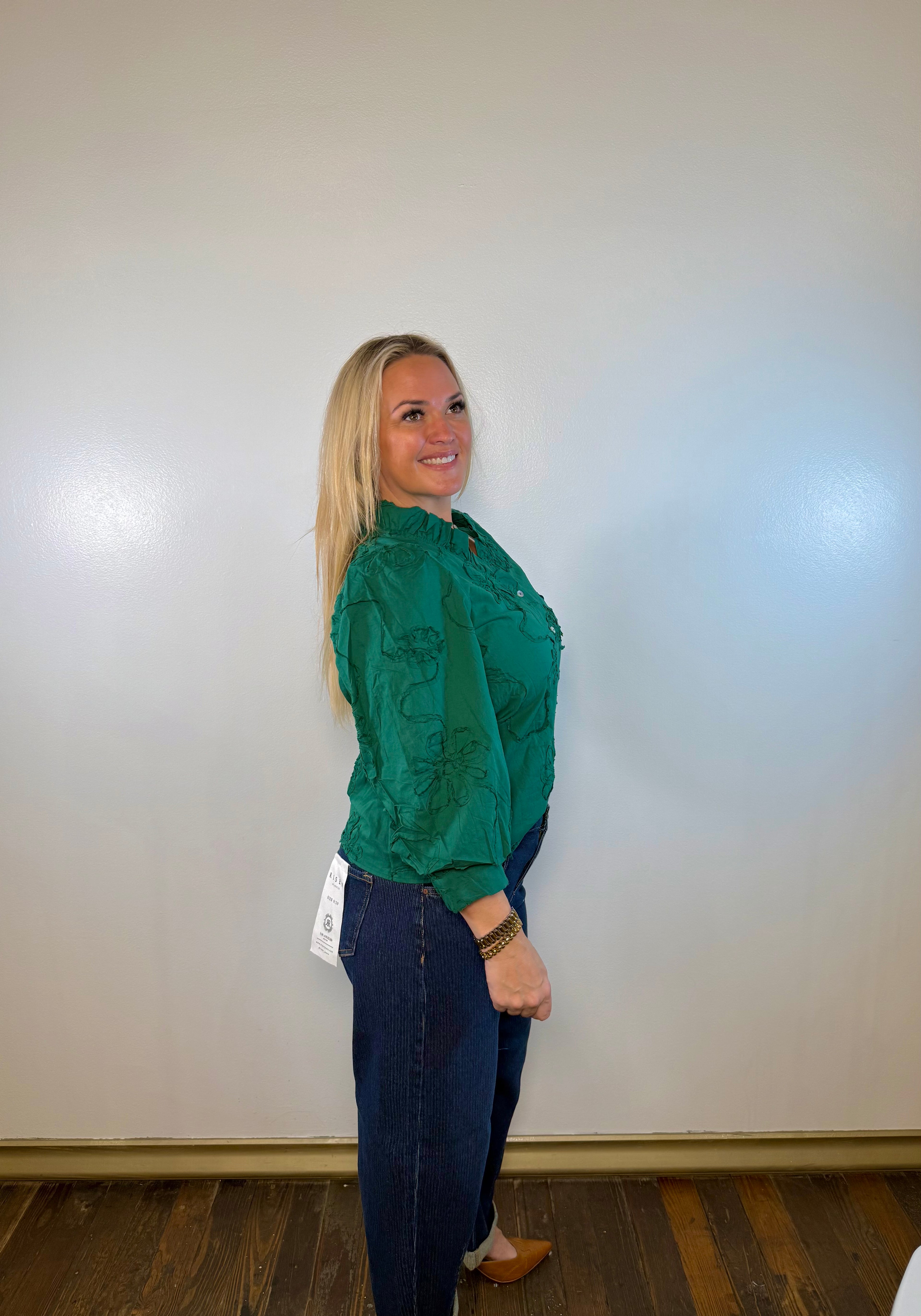 Never Better 3D Floral Button Down Top