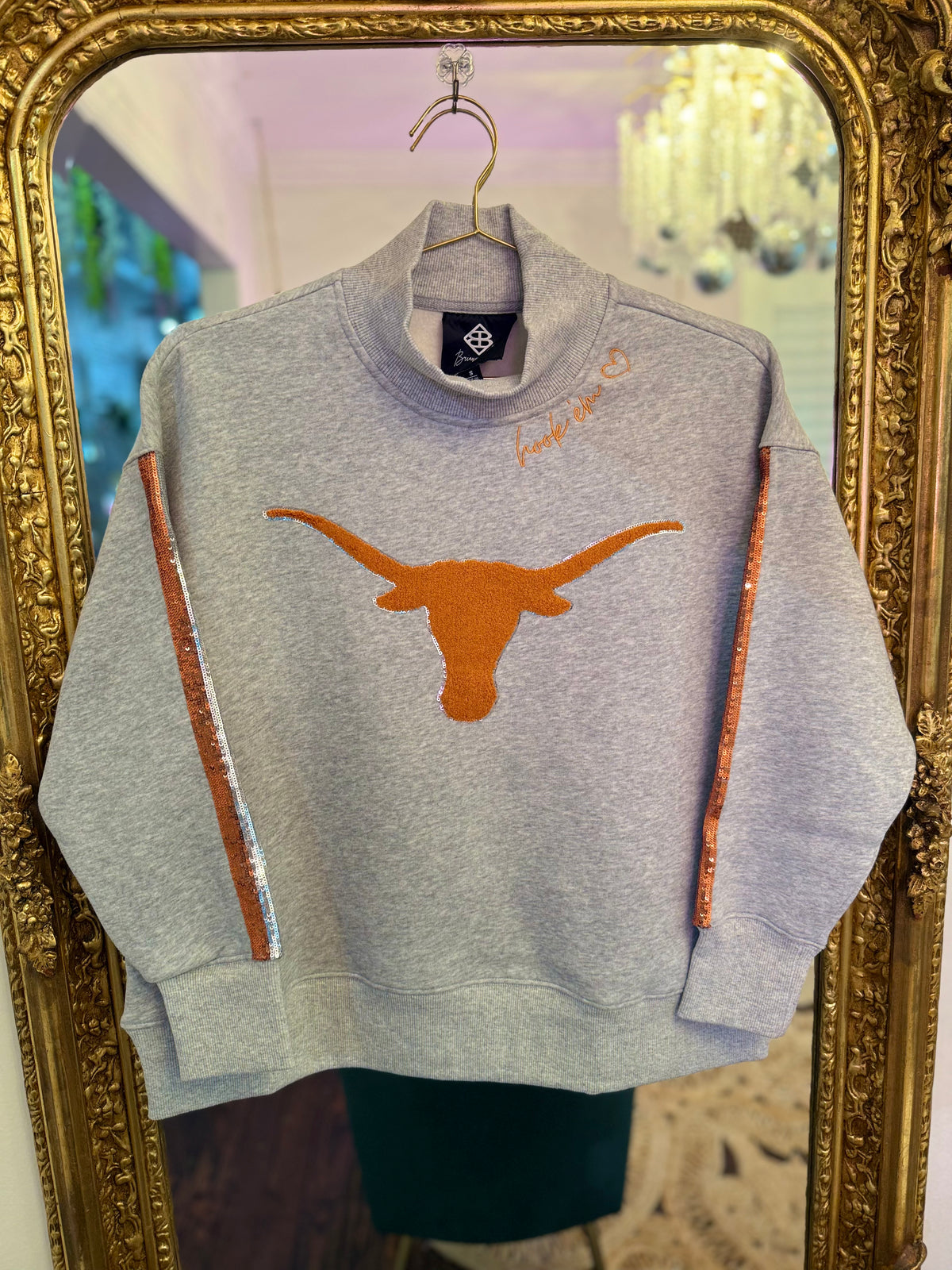 College Mock Neck Sequin Stripe Sweatshirt | Brianna Cannon