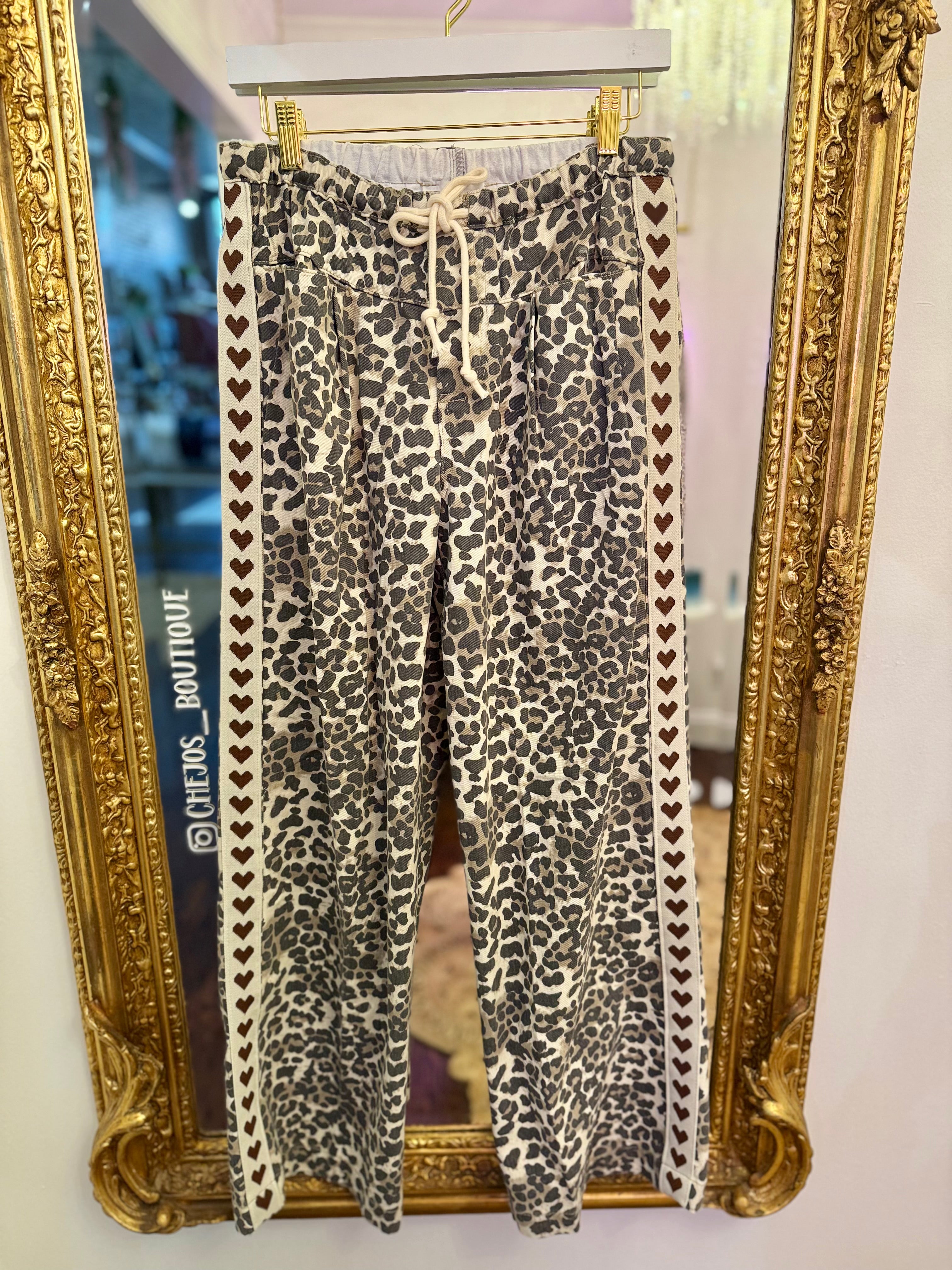 Stripe Heart Leopard Wide Leg Pants