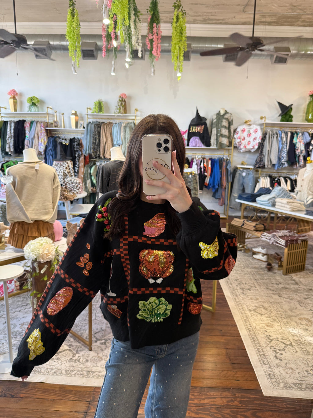 Black Checkered Thanksgiving Icon Sweater | Queen of Sparkles