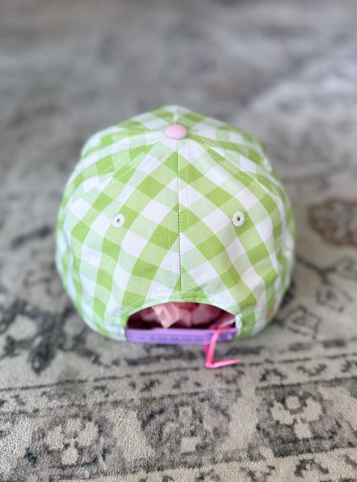 Embroidered Baseball Cap - "Bless This Mess" - Green Gingham