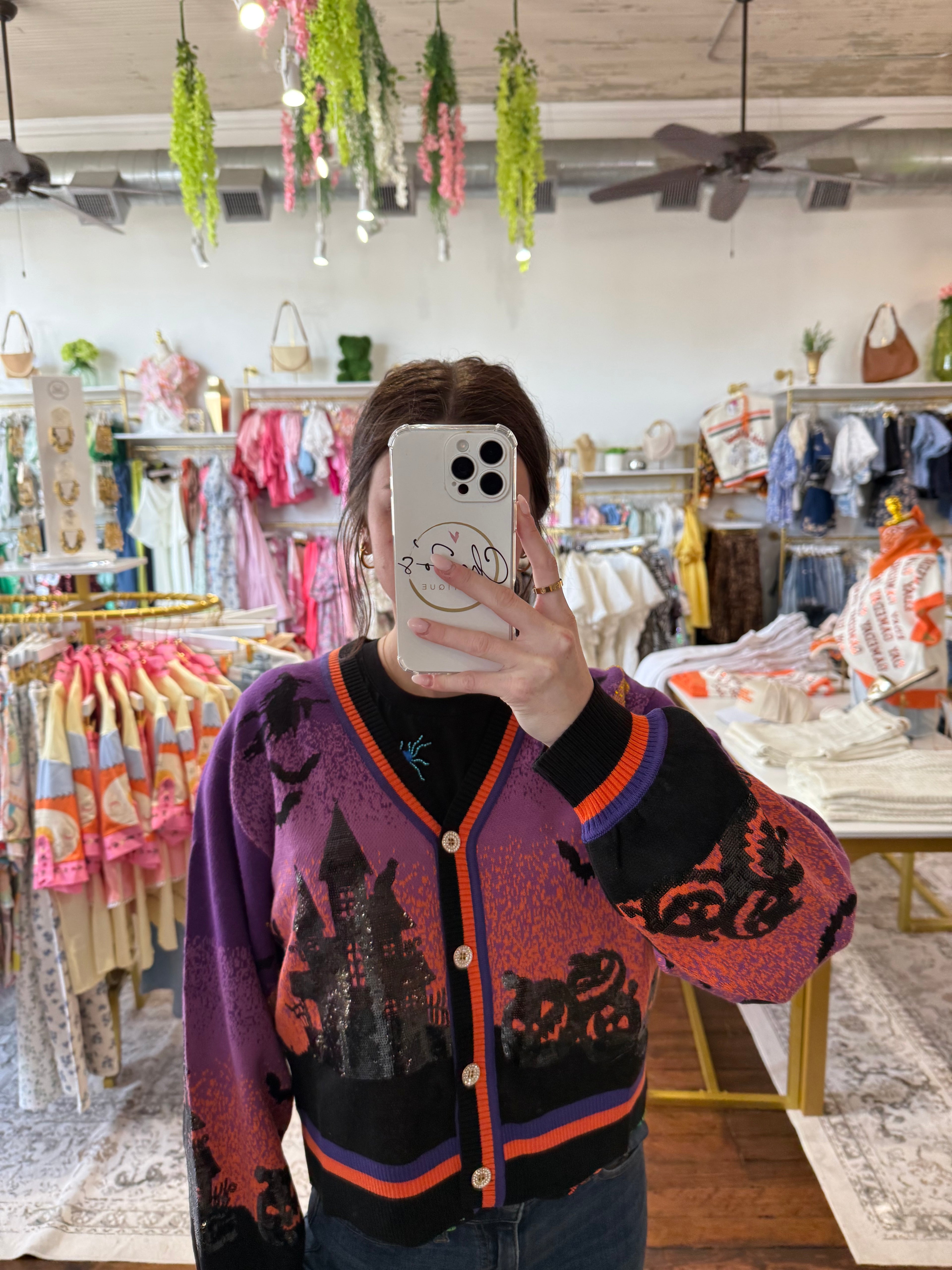Purple Halloween Scene Cardigan | Queen of Sparkles