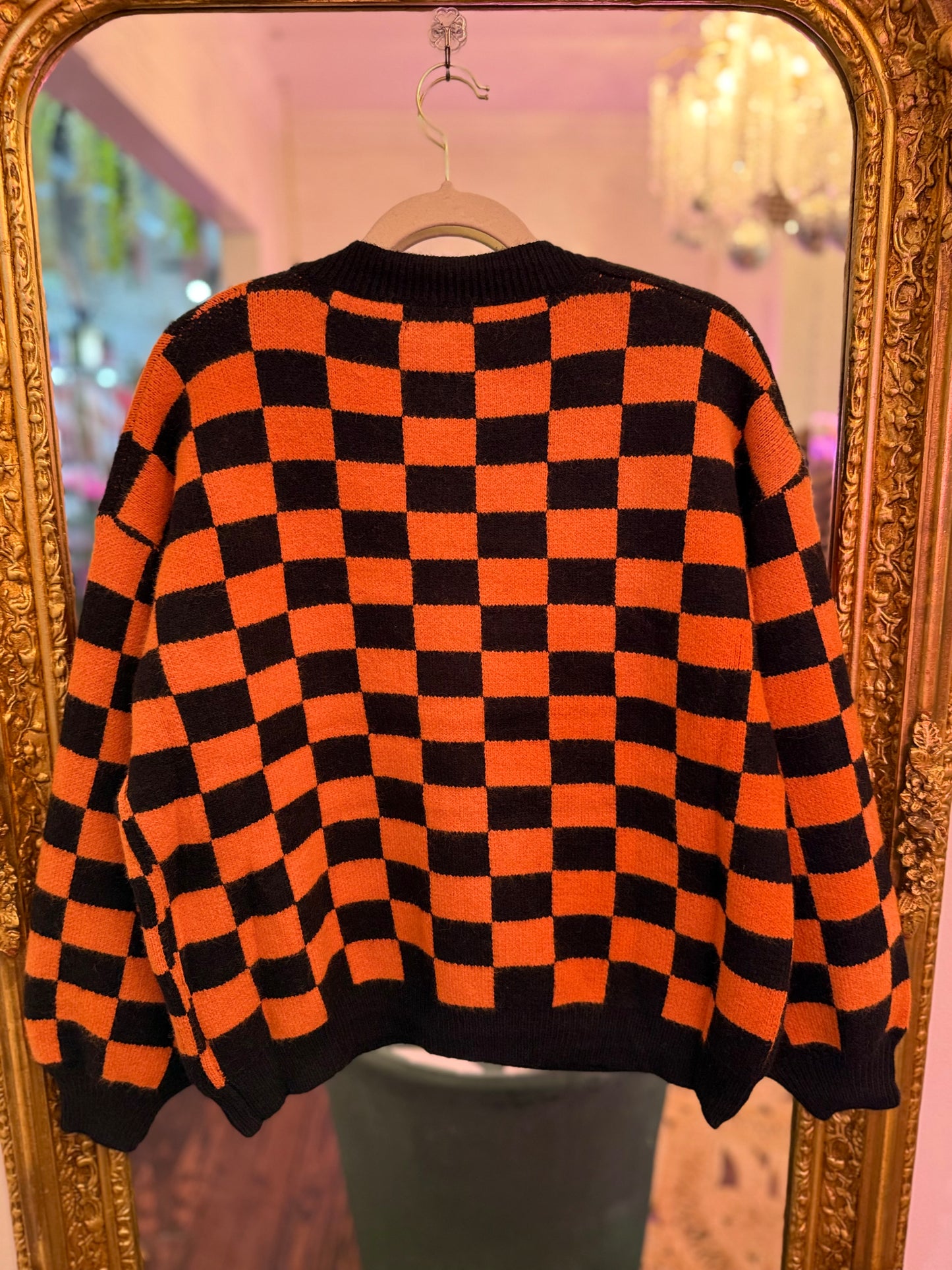 Wicked Chic Checkerboard Halloween Cardigan