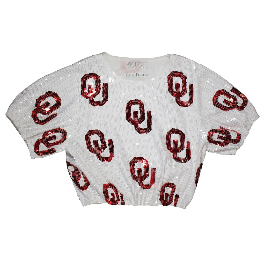 College Logo Sequin Crop Top