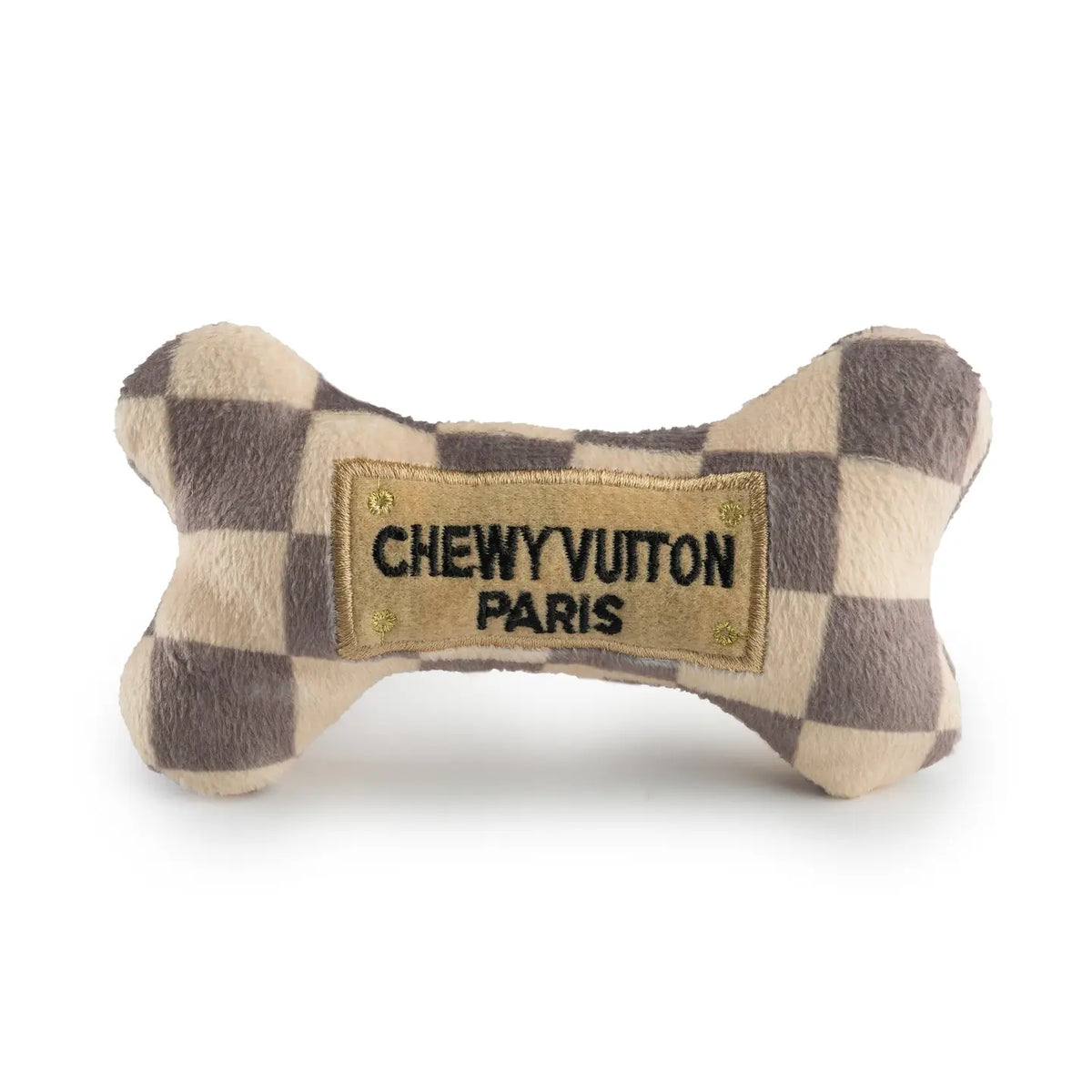 Tan Checker Small Chewy Vuitton Plush Dog Bone