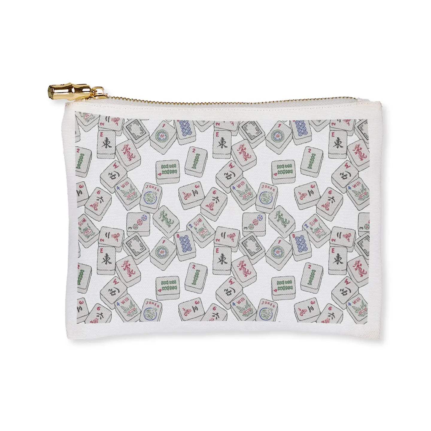 Mahjong Tiles Flat Zip Cosmetic Bag