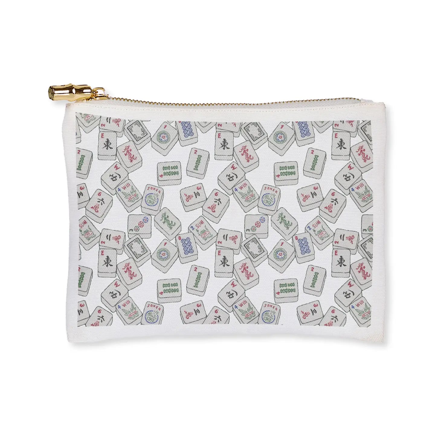 Mahjong Tiles Flat Zip Cosmetic Bag