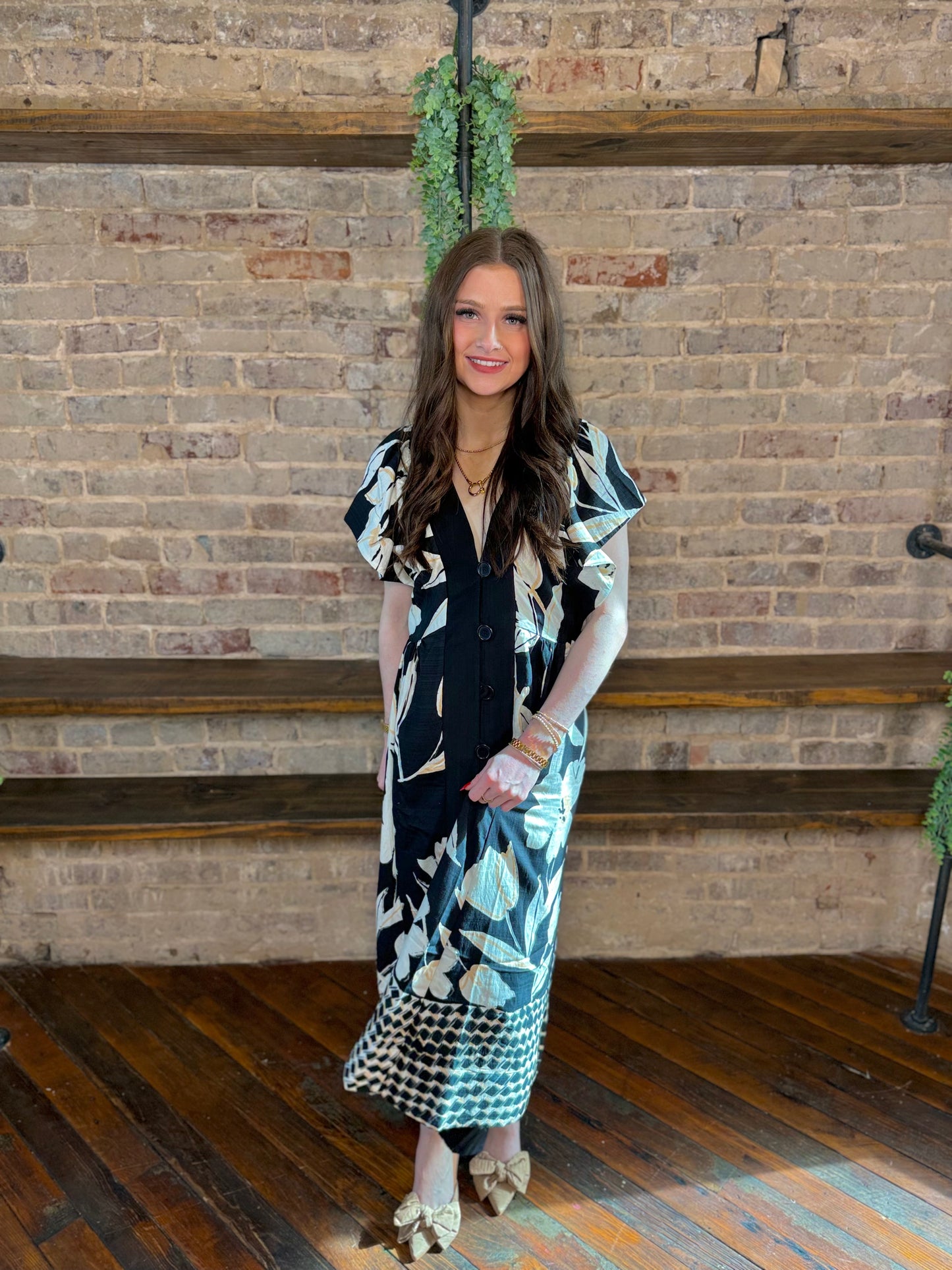 Botanical Geo Button Down Midi Dress