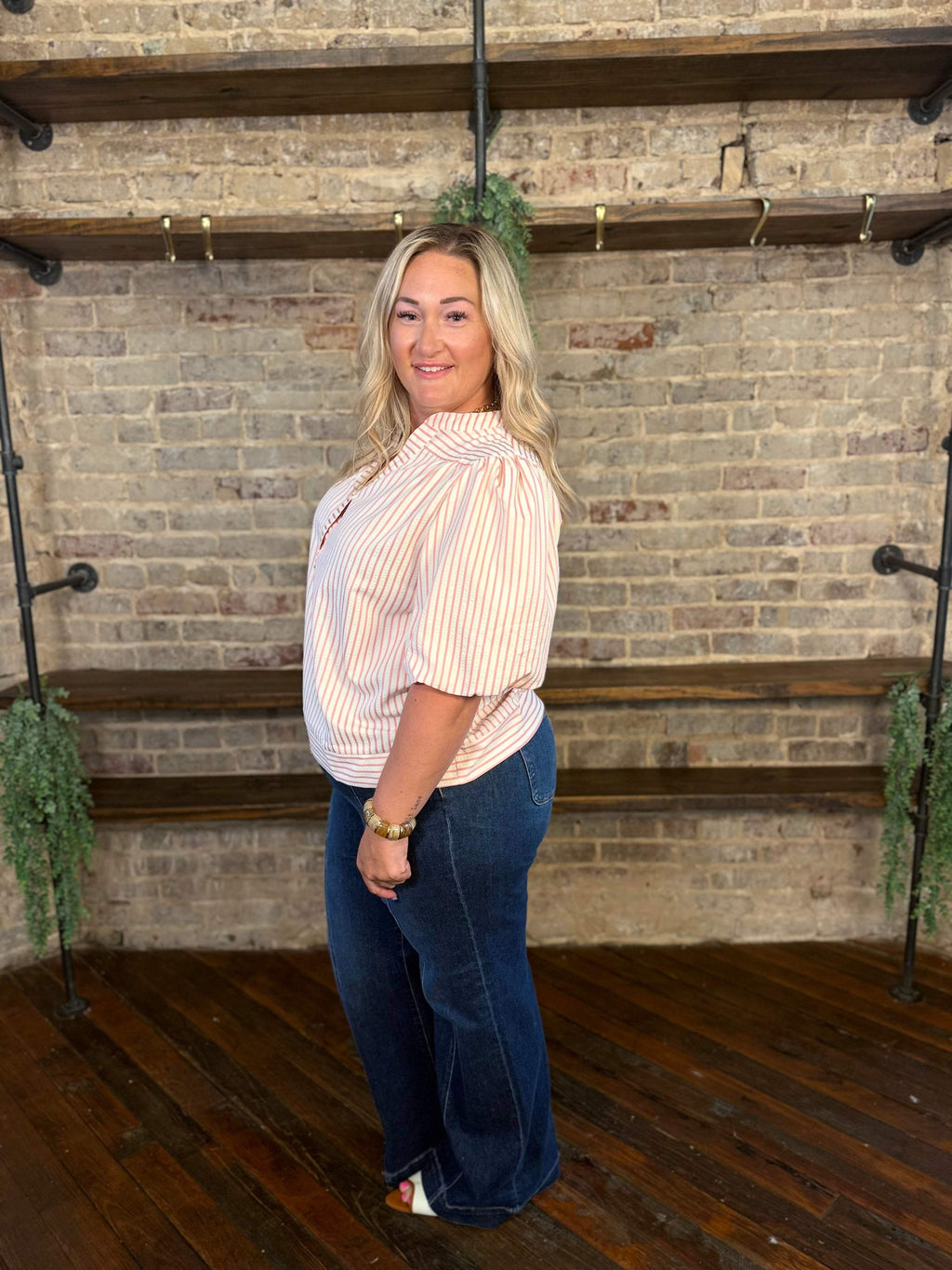 PLUS SIZE | Annabeth Striped Puff Sleeve Top