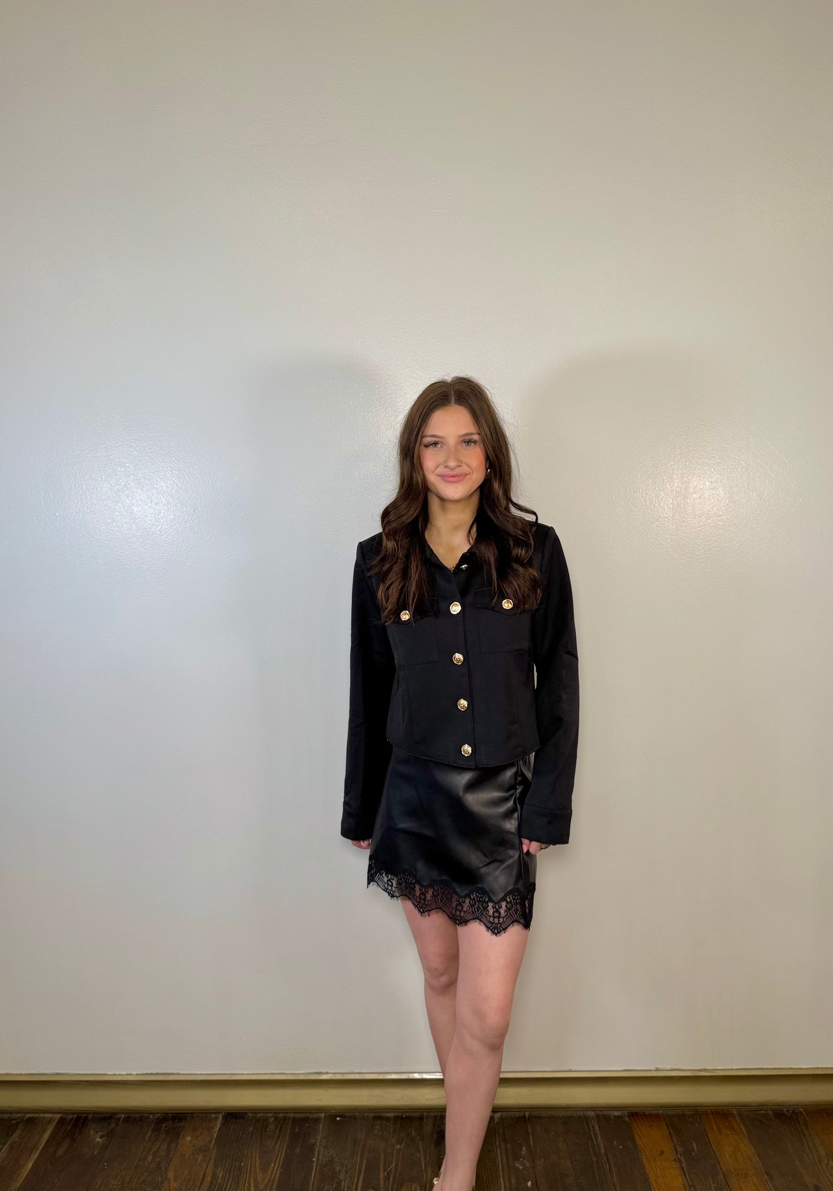 Scallop Lace Leather Mini Skirt