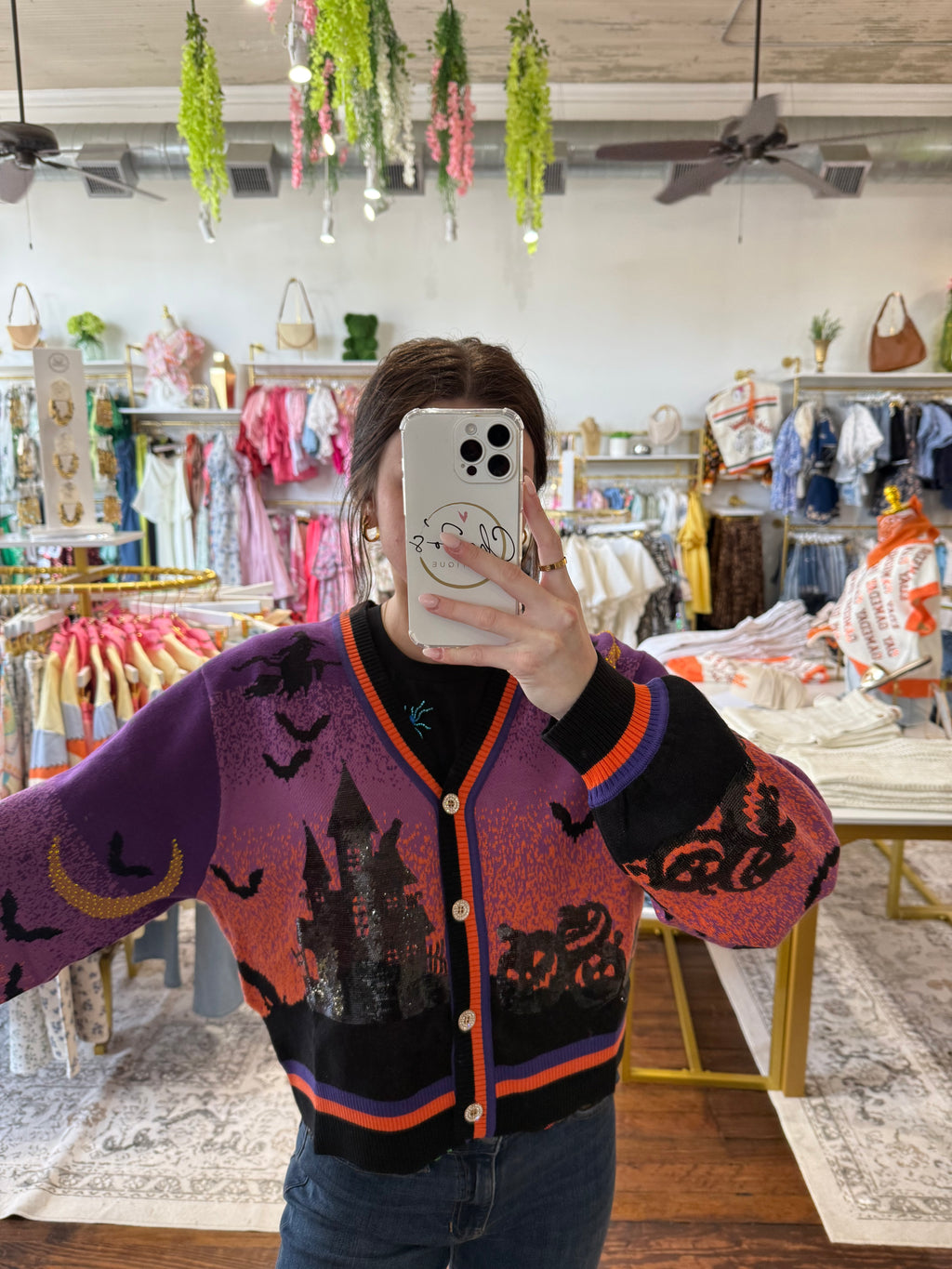 Purple Halloween Scene Cardigan | Queen of Sparkles